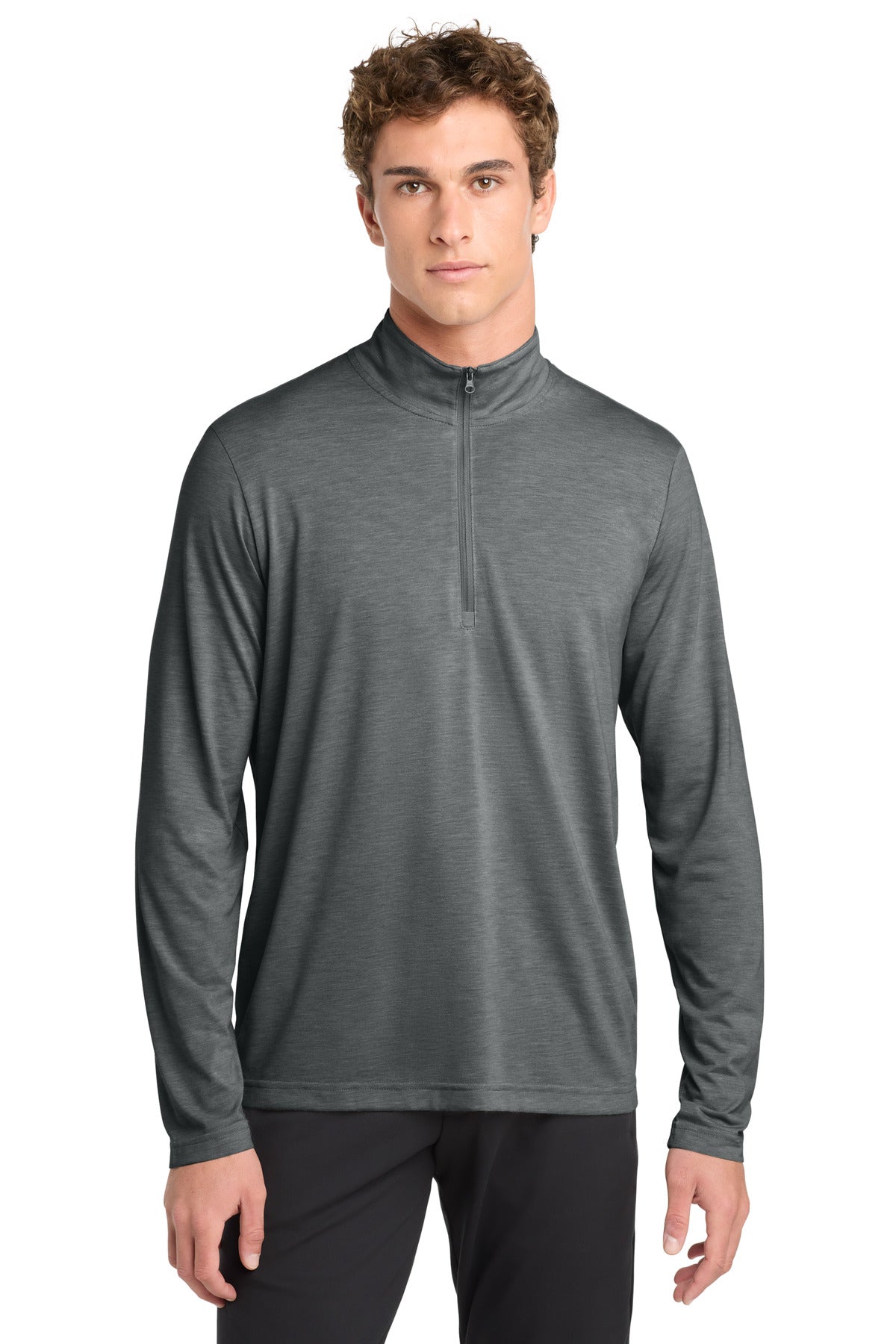 Sport-Tek  PosiCharge  Tri-Blend Wicking 1/4-Zip Pullover. ST407 in Dark Grey Heather