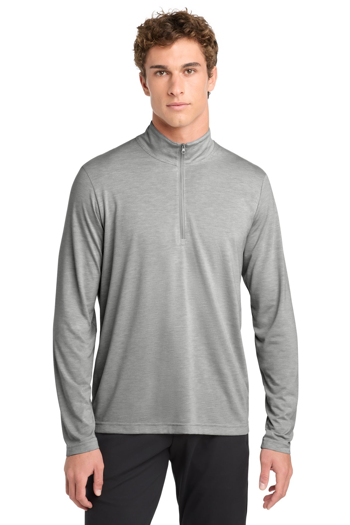 Sport-Tek  PosiCharge  Tri-Blend Wicking 1/4-Zip Pullover. ST407 in Light Grey Heather