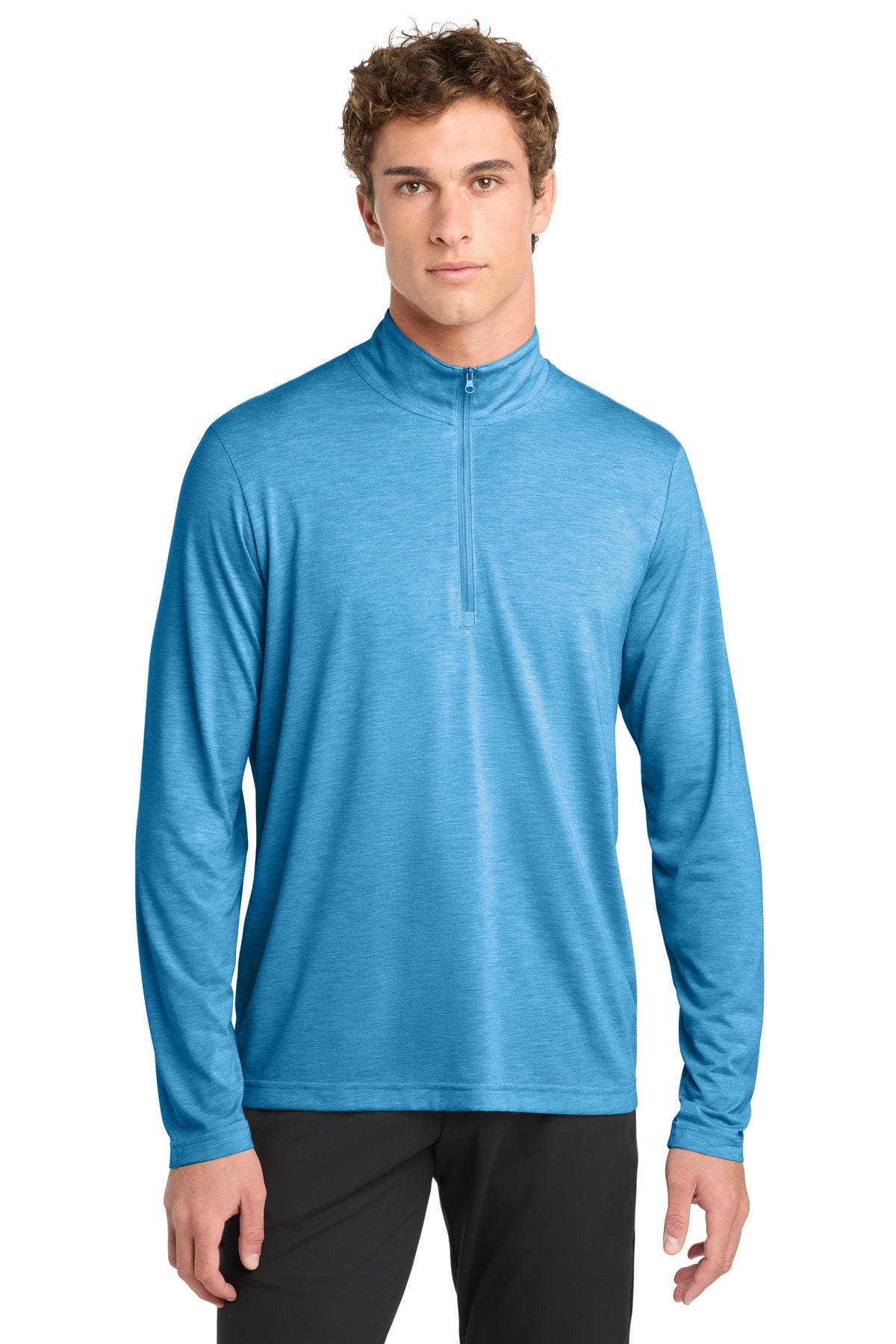 Sport-Tek  PosiCharge  Tri-Blend Wicking 1/4-Zip Pullover. ST407 in Pond Blue Heather