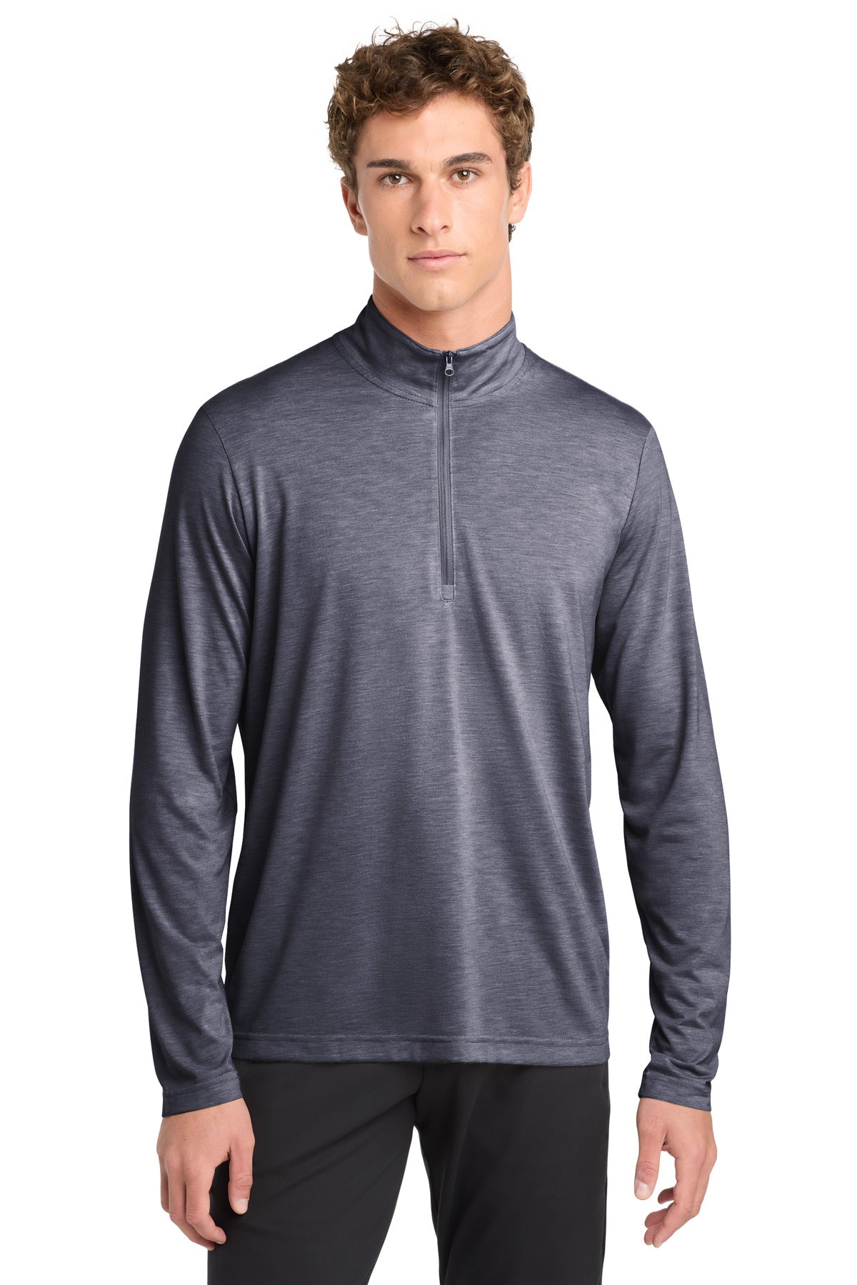 Sport-Tek  PosiCharge  Tri-Blend Wicking 1/4-Zip Pullover. ST407 in True Navy Heather
