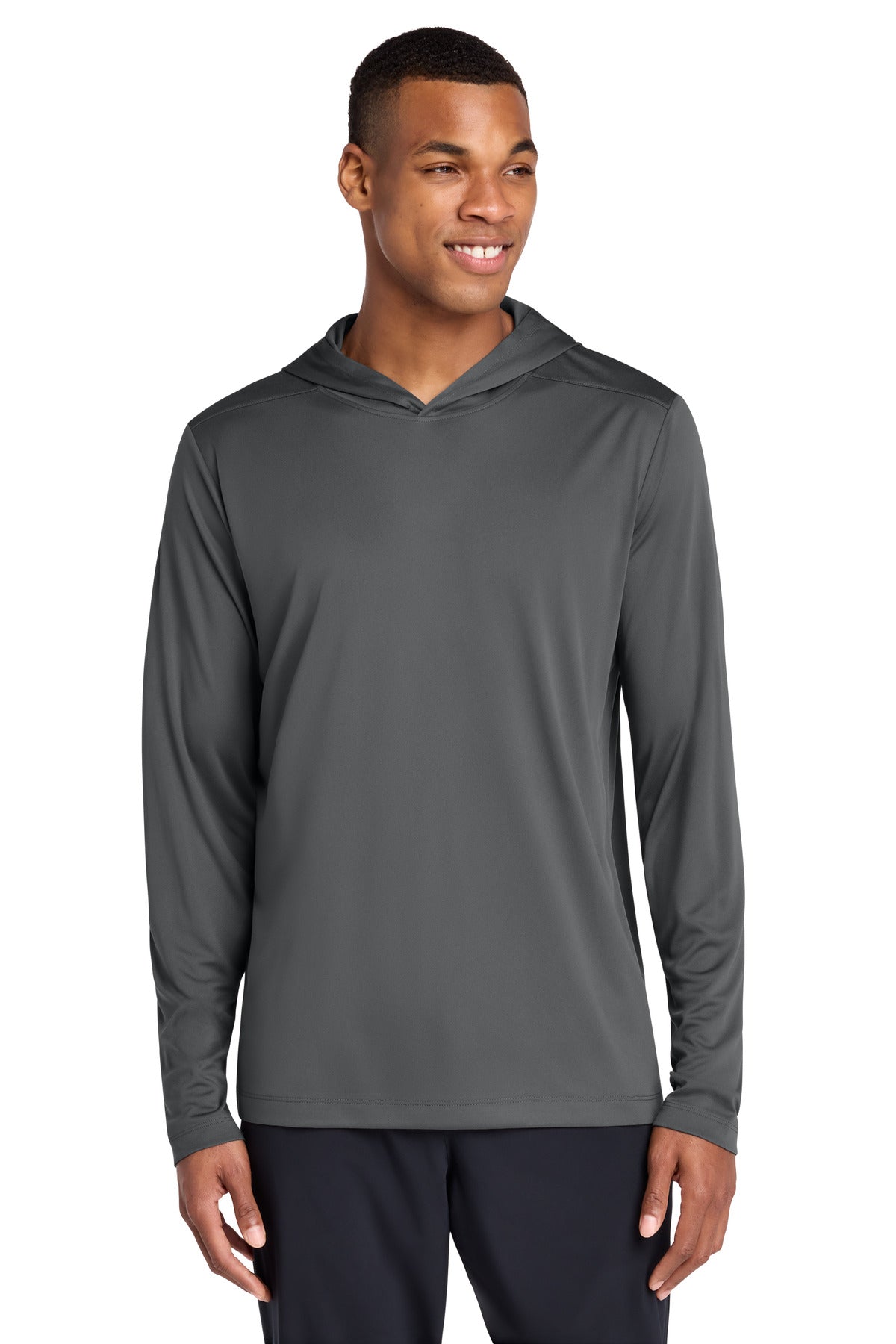 Sport-Tek Posi-UV Pro Long Sleeve Hoodie ST420LSH in Dark Smoke Grey