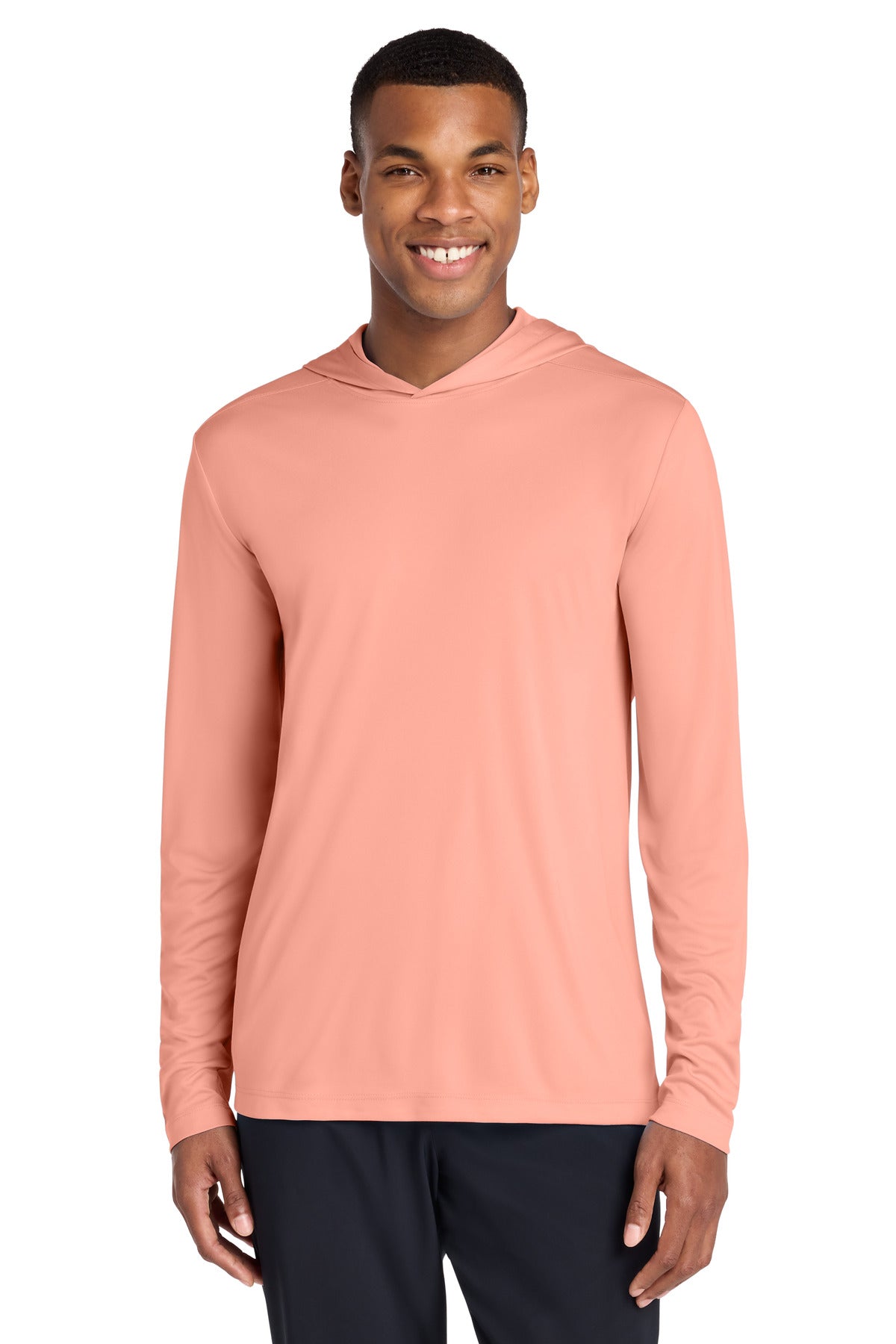 Sport-Tek Posi-UV Pro Long Sleeve Hoodie ST420LSH in Soft Coral