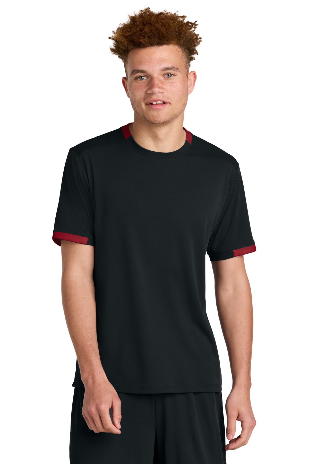 Sport-Tek Club Short Sleeve Crew ST440 in Black/ Deep Red