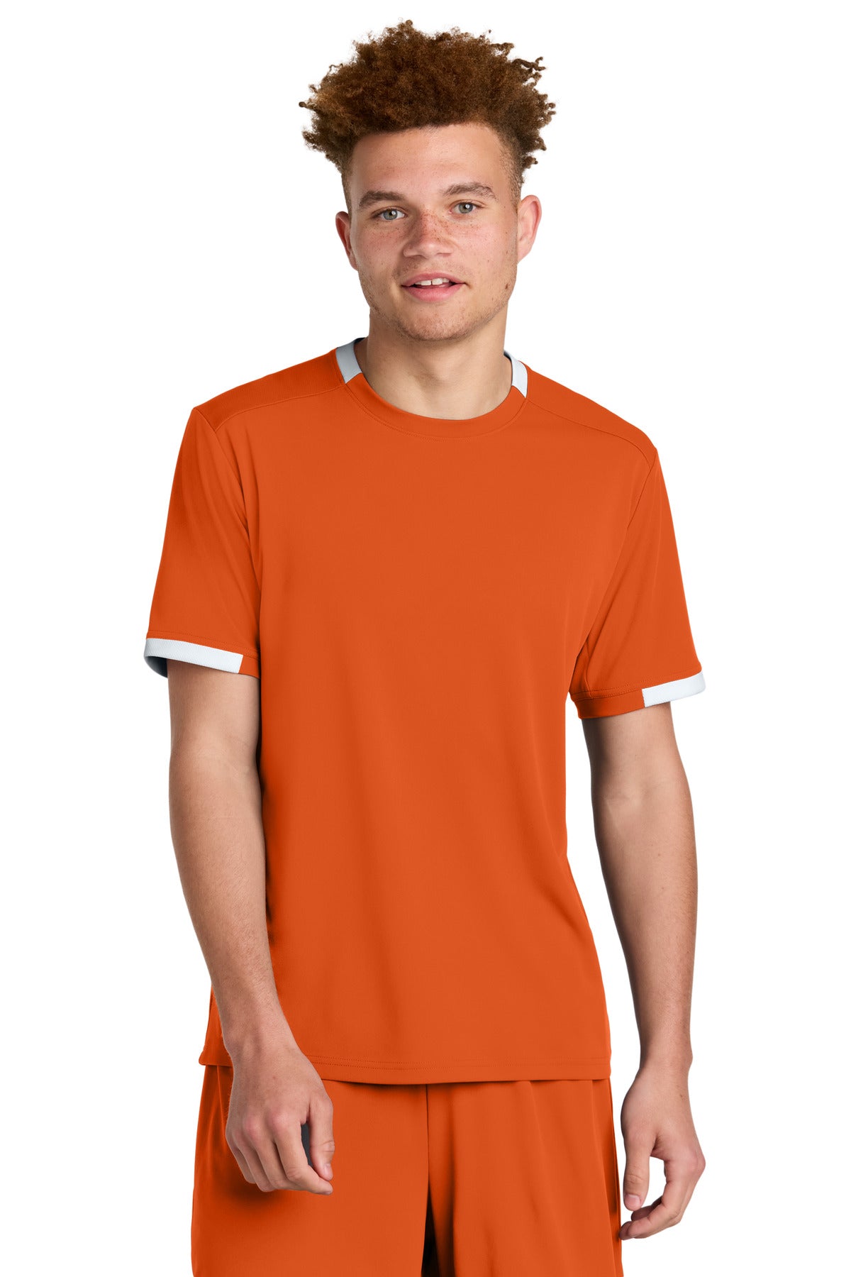 Sport-Tek Club Short Sleeve Crew ST440 in Deep Orange/ White