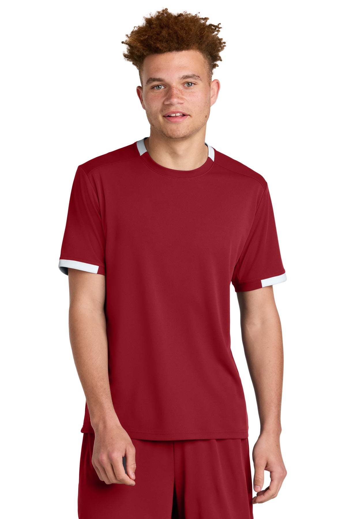 Sport-Tek Club Short Sleeve Crew ST440 in Deep Red/ White