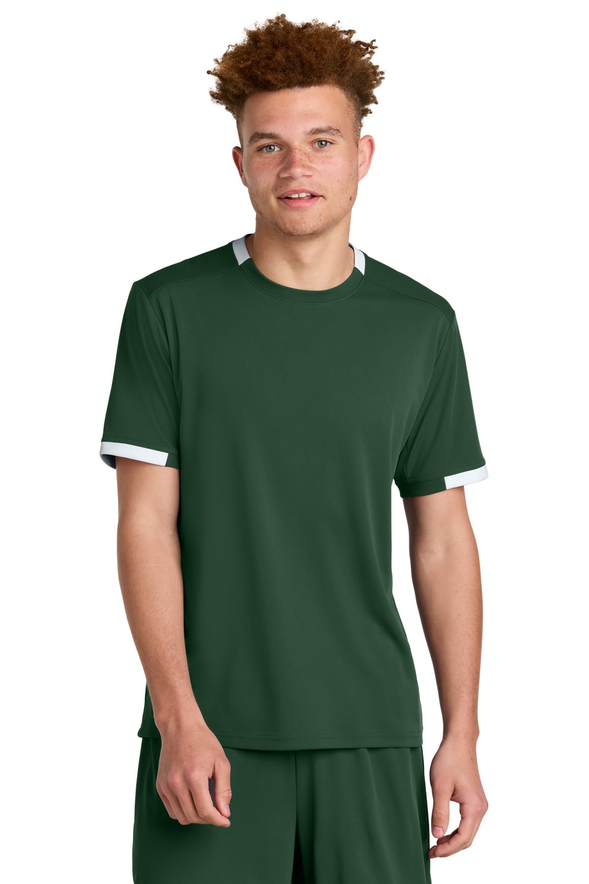 Sport-Tek Club Short Sleeve Crew ST440 in Forest Green/ White