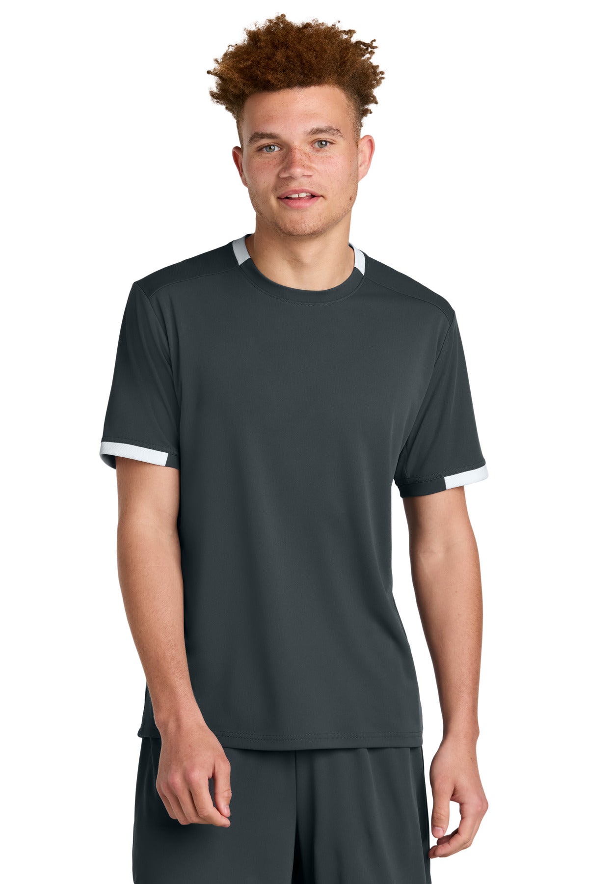 Sport-Tek Club Short Sleeve Crew ST440 in Iron Grey/ White