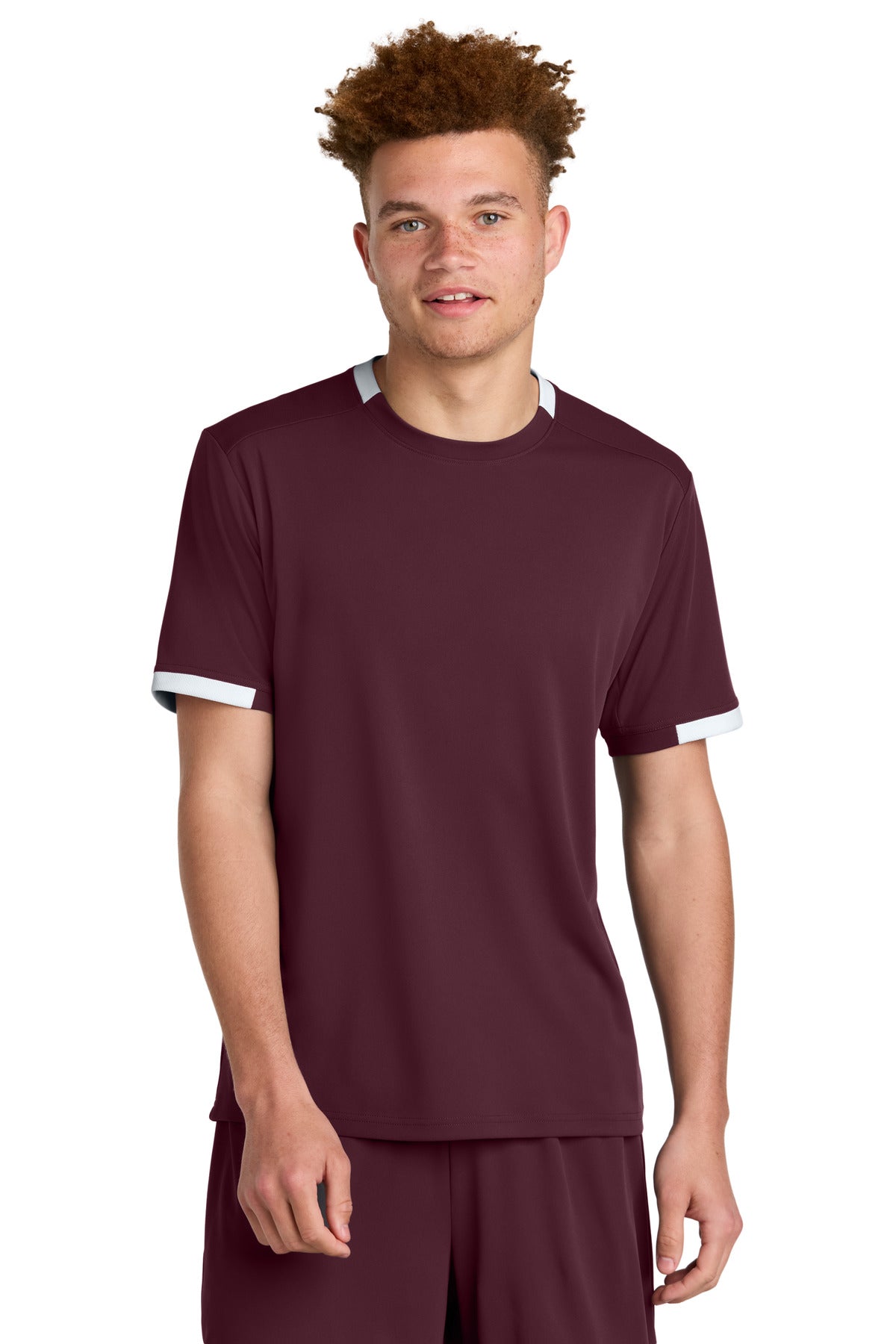 Sport-Tek Club Short Sleeve Crew ST440 in Maroon/ White