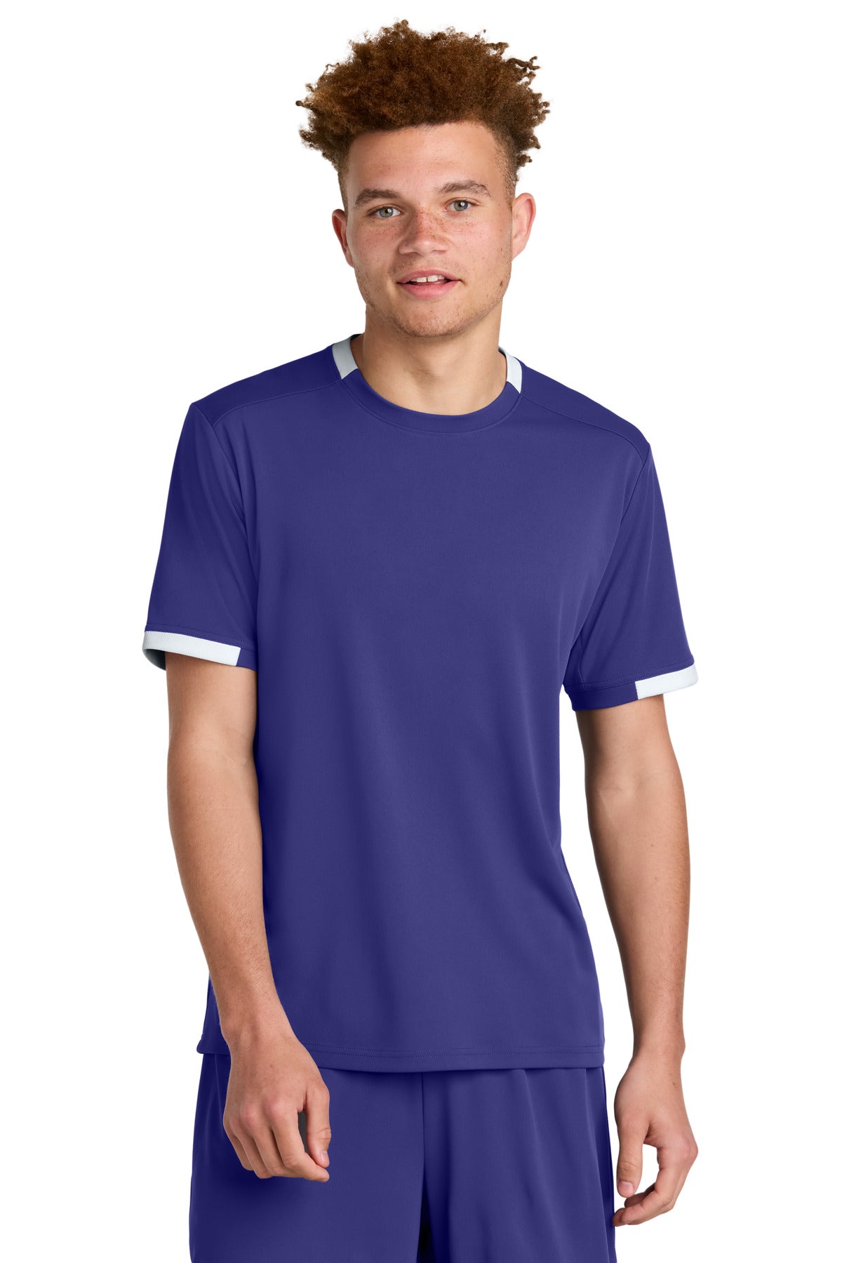Sport-Tek Club Short Sleeve Crew ST440 in Purple/ White