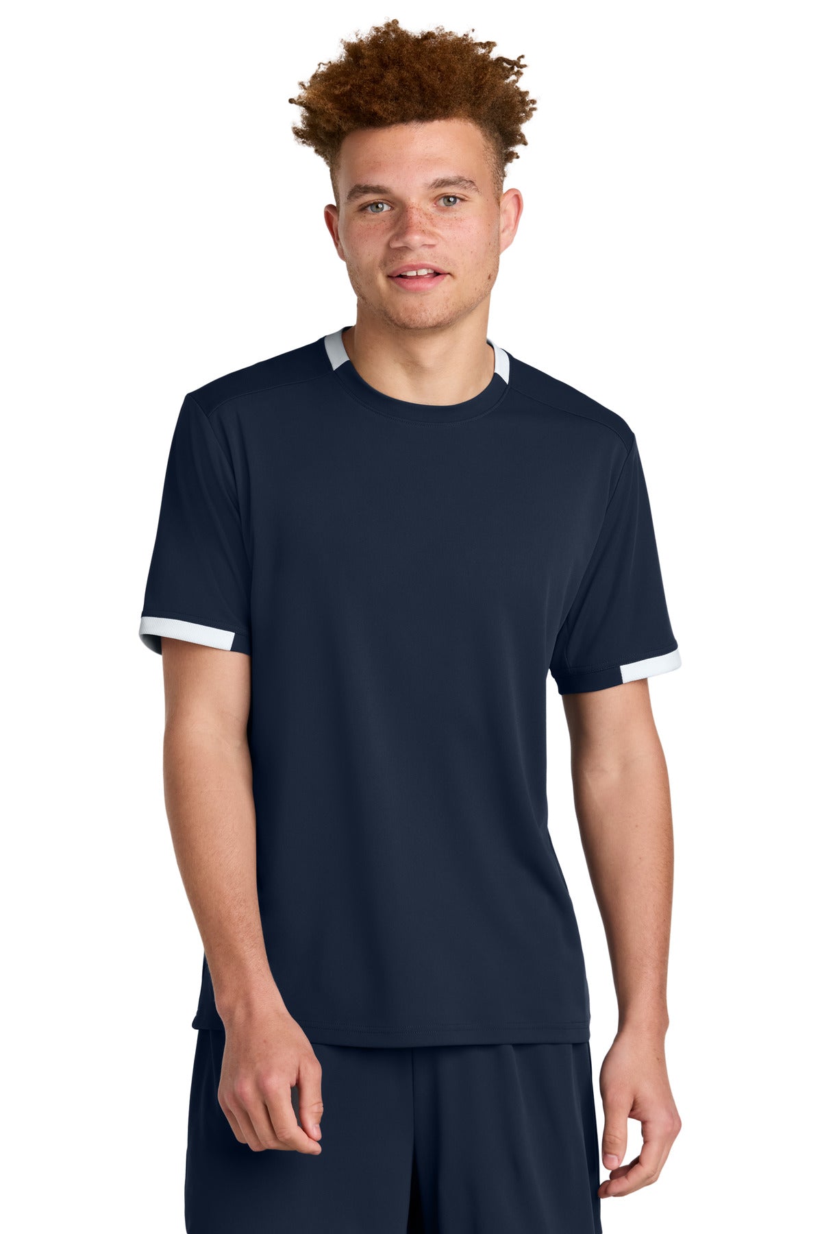 Sport-Tek Club Short Sleeve Crew ST440 in True Navy/ White