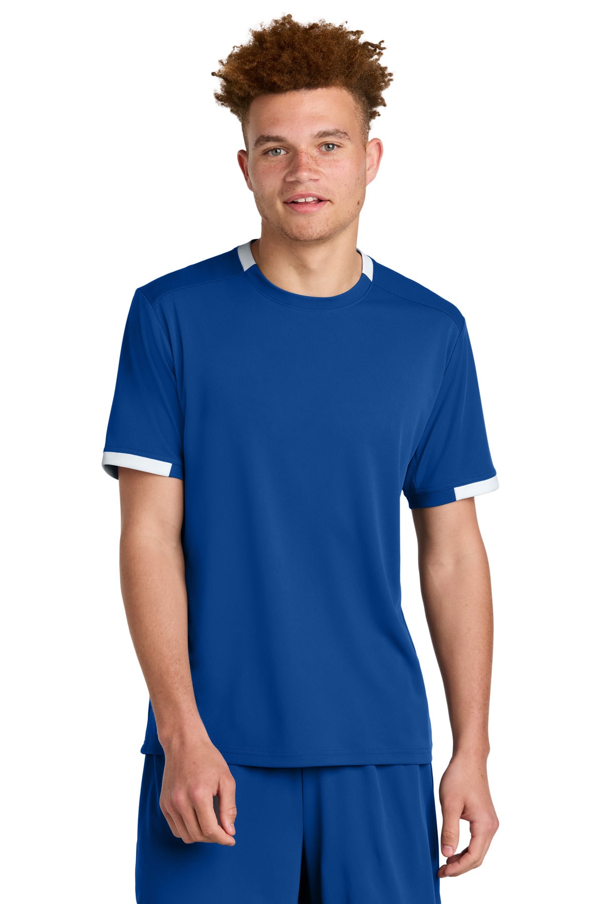 Sport-Tek Club Short Sleeve Crew ST440 in True Royal/ White