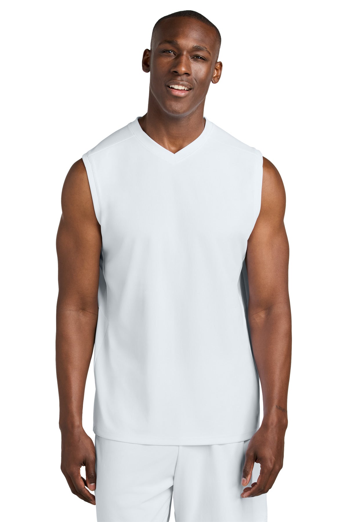Sport-Tek Club Sleeveless V-Neck ST441 in White/ White