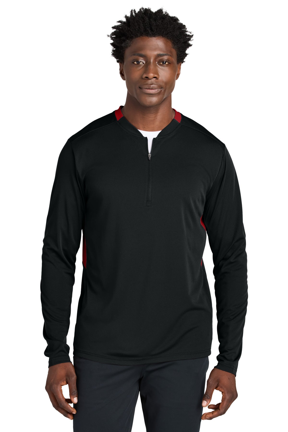 Sport-Tek Club 1/4-Zip Pullover ST443 in Black/ Deep Red