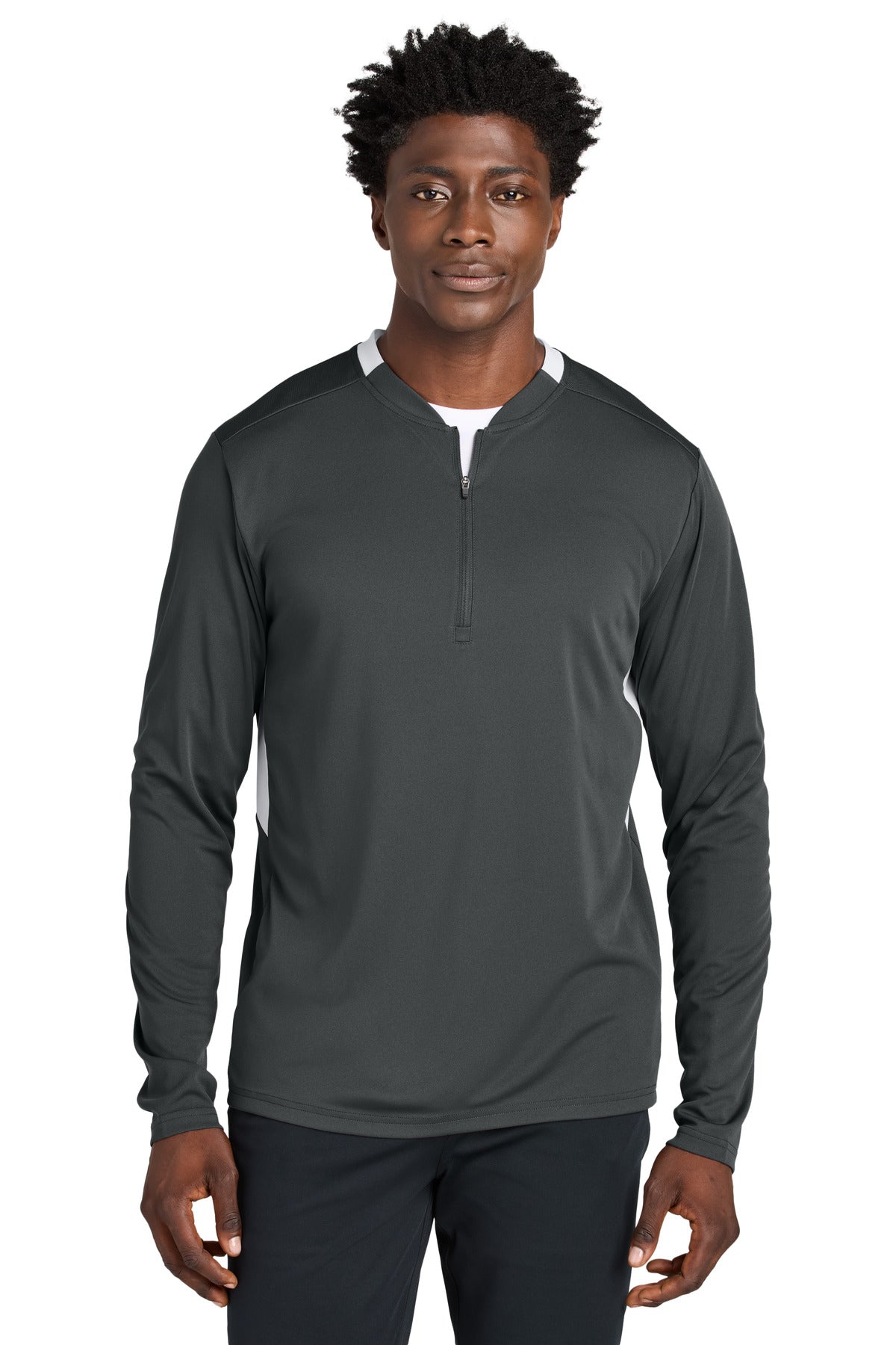 Sport-Tek Club 1/4-Zip Pullover ST443 in Iron Grey/ White