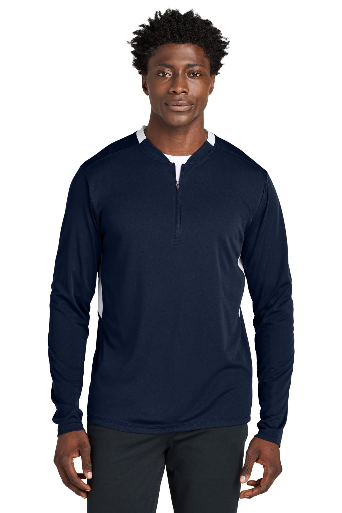 Sport-Tek Club 1/4-Zip Pullover ST443 in True Navy/ White