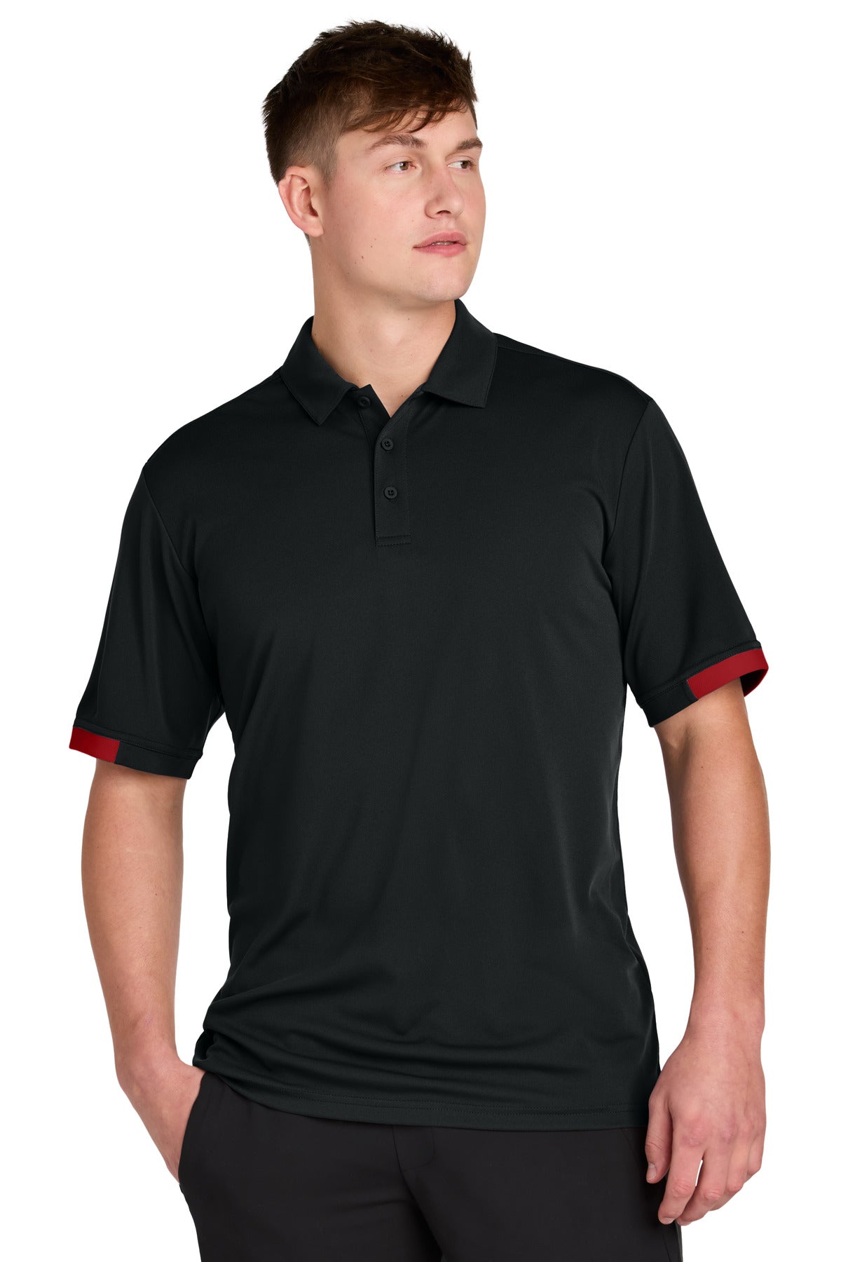 Sport-Tek Club Colorblock Polo ST444 in Black/ Deep Red