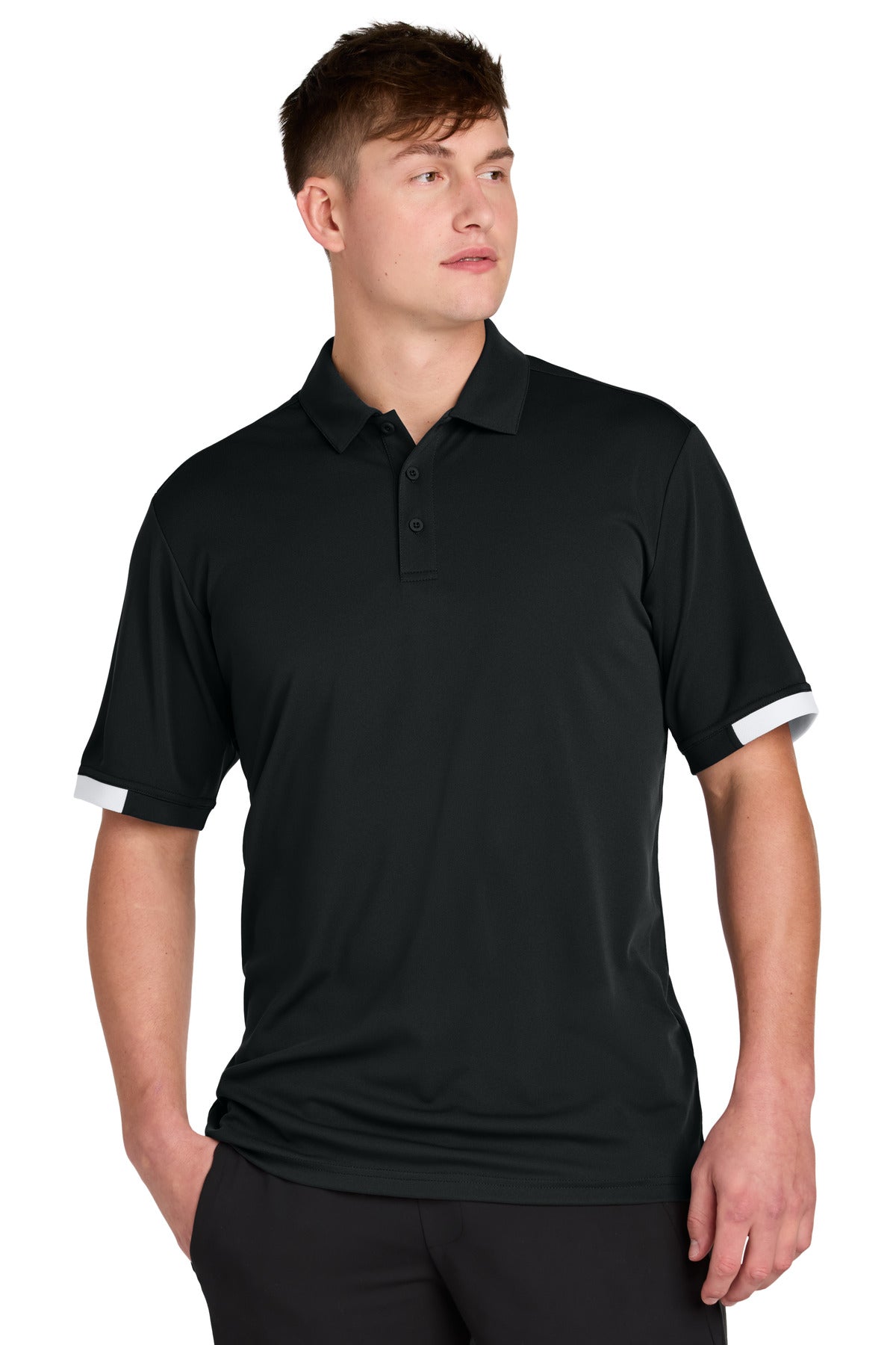Sport-Tek Club Colorblock Polo ST444 in Black/ White