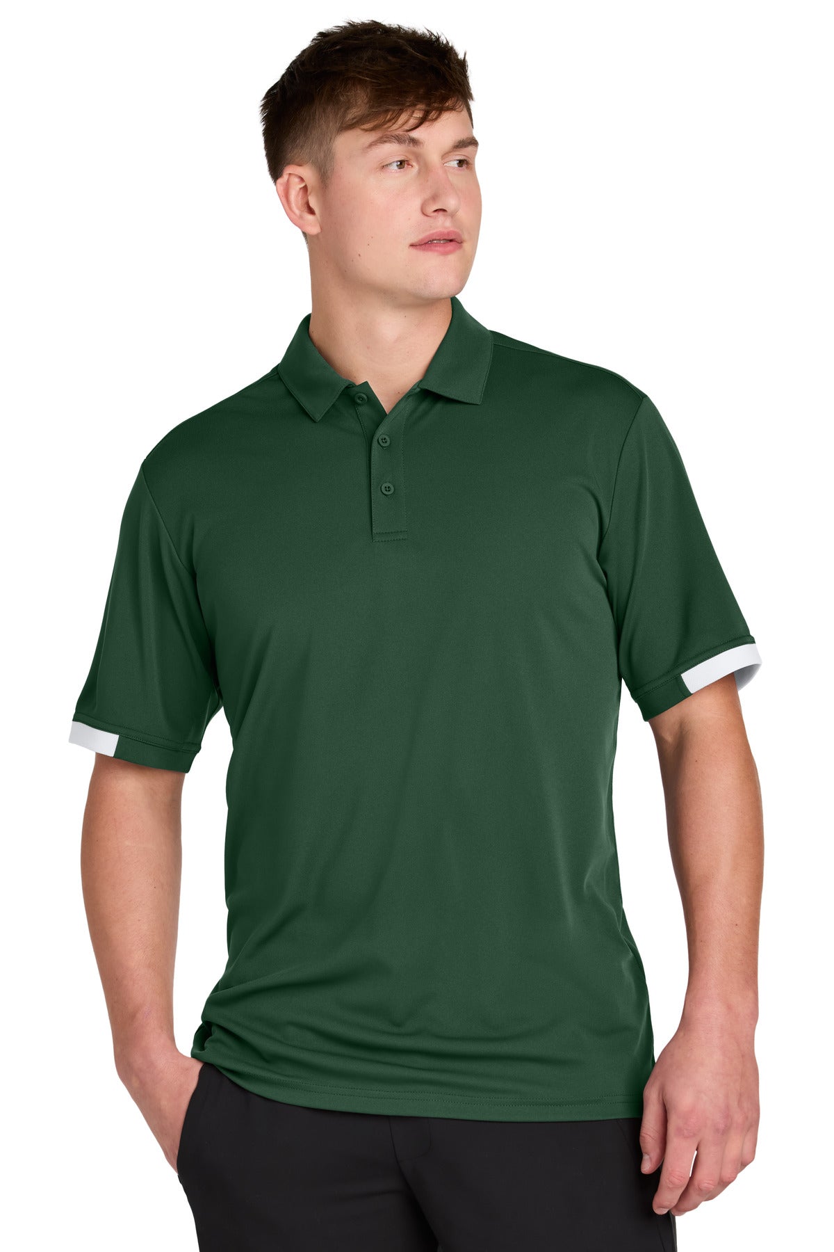Sport-Tek Club Colorblock Polo ST444 in Forest Green/ White
