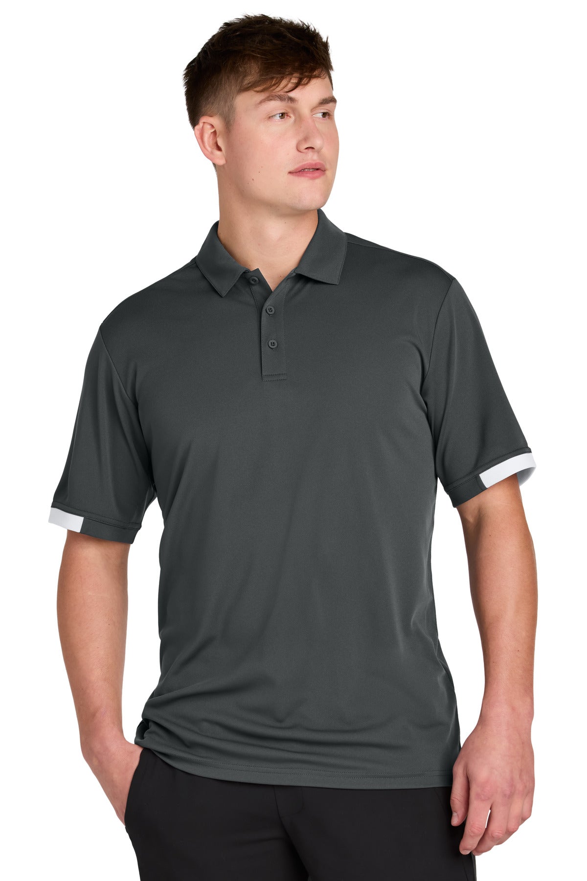 Sport-Tek Club Colorblock Polo ST444 in Iron Grey/ White