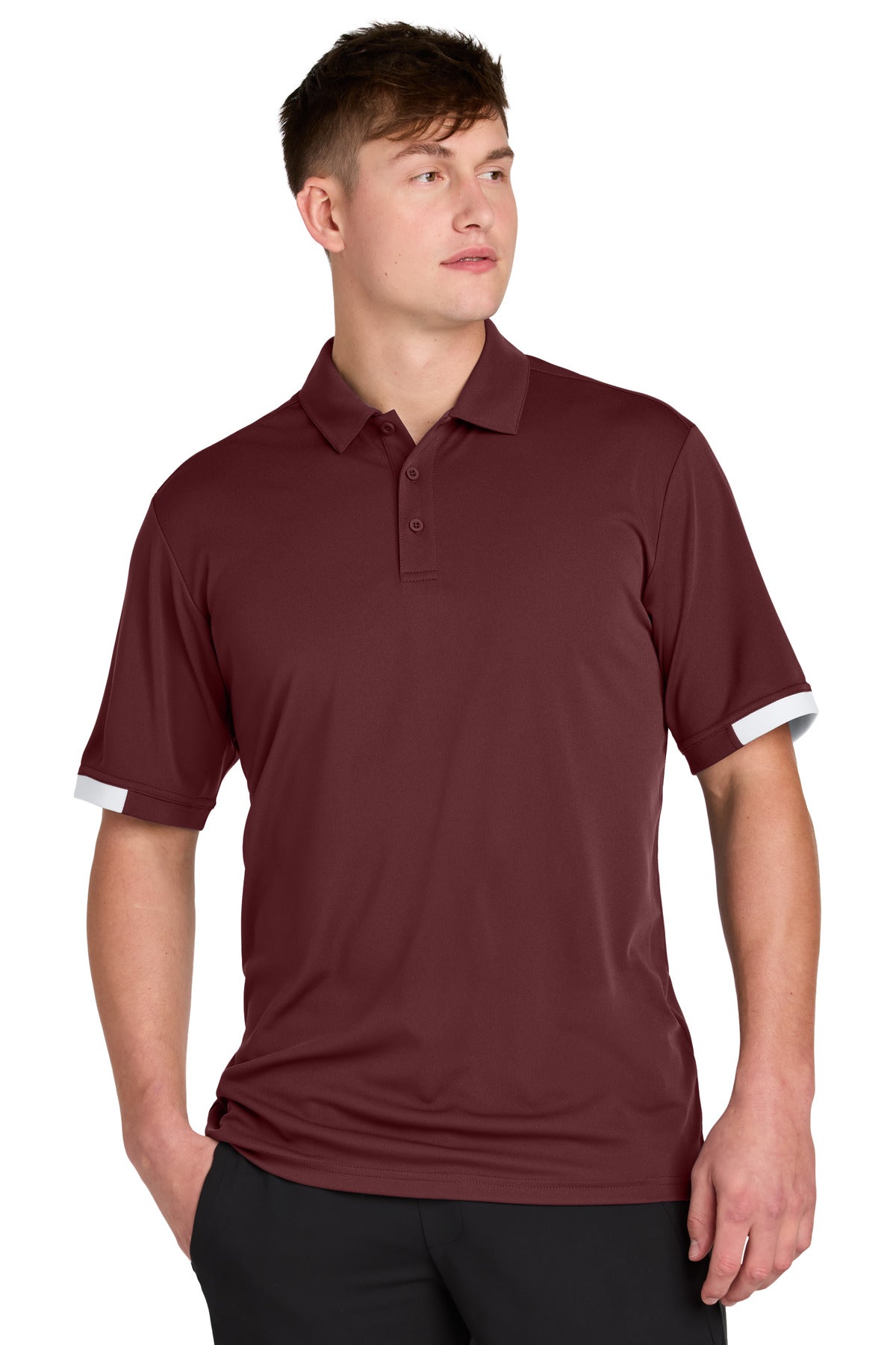 Sport-Tek Club Colorblock Polo ST444 in Maroon/ White