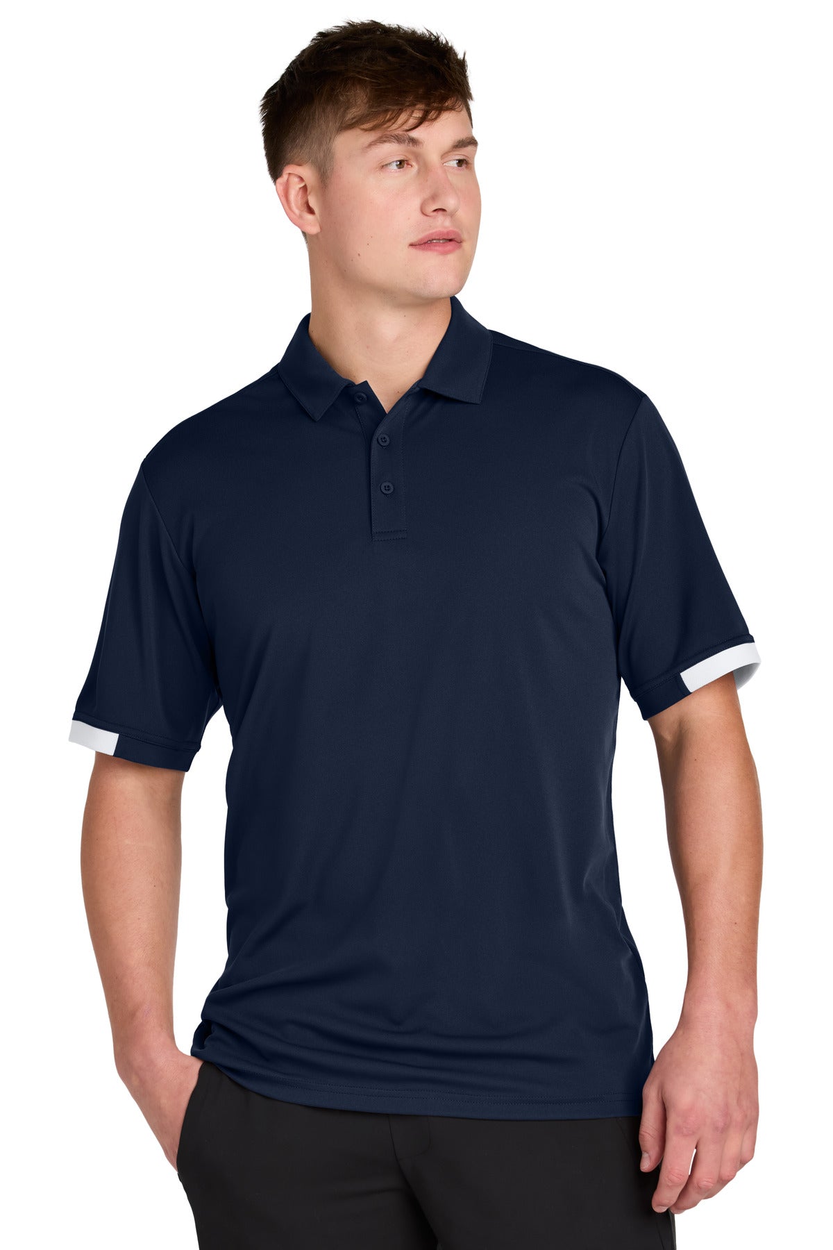Sport-Tek Club Colorblock Polo ST444 in True Navy/ White