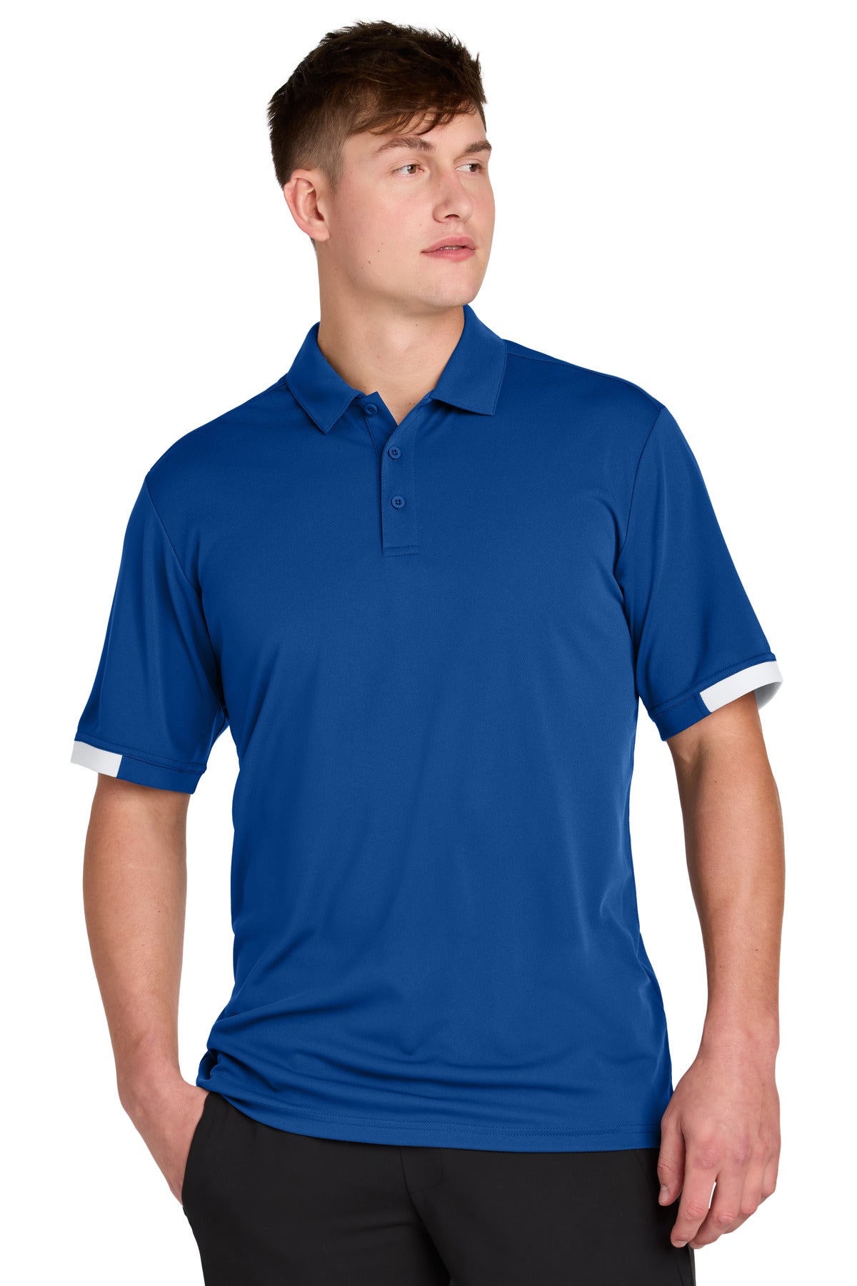 Sport-Tek Club Colorblock Polo ST444 in True Royal/ White