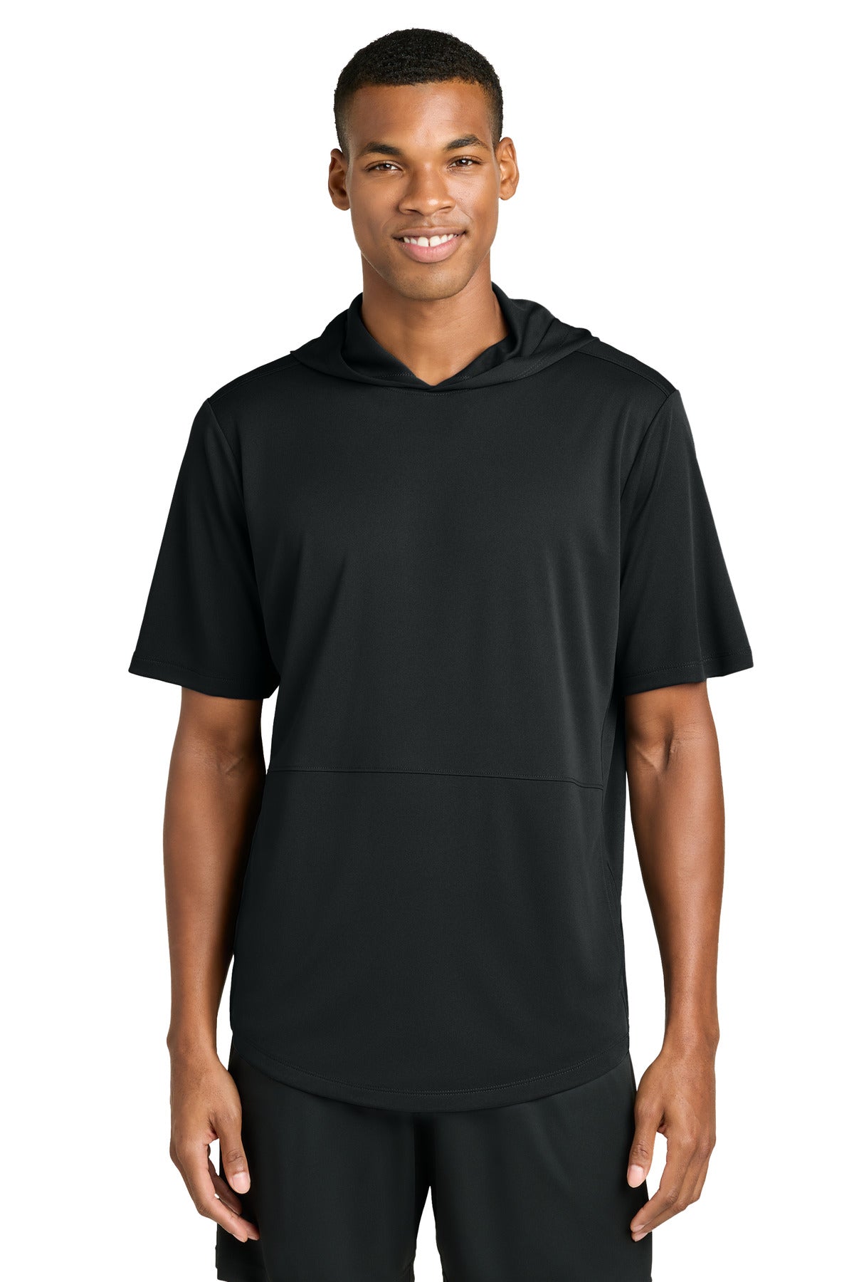 Sport-Tek Club Short Sleeve Hoodie ST445 in Black