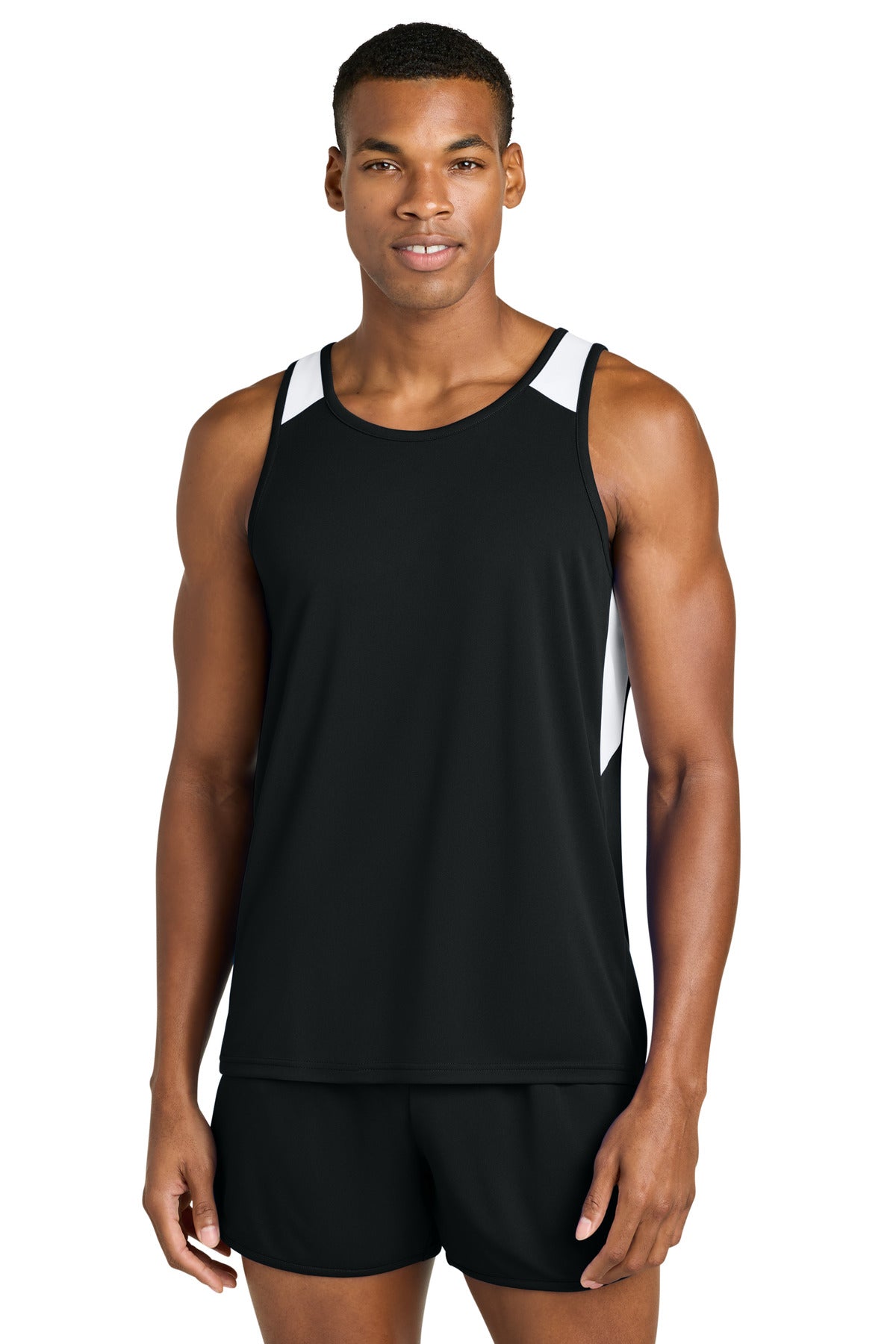 Sport-Tek Club Track Tank ST446 in Black/ White