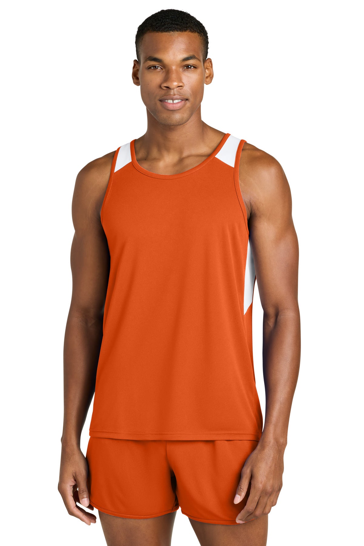 Sport-Tek Club Track Tank ST446 in Deep Orange/ White