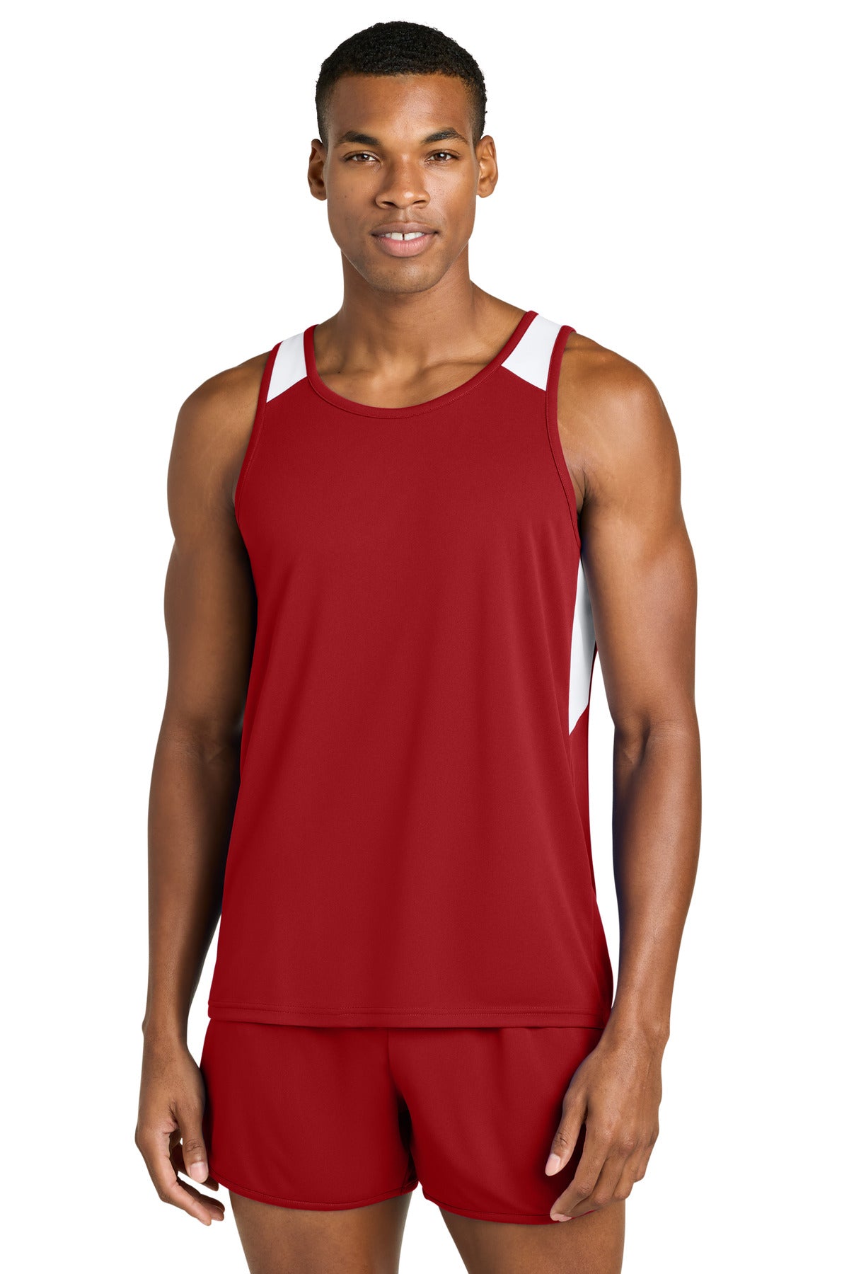 Sport-Tek Club Track Tank ST446 in Deep Red/ White
