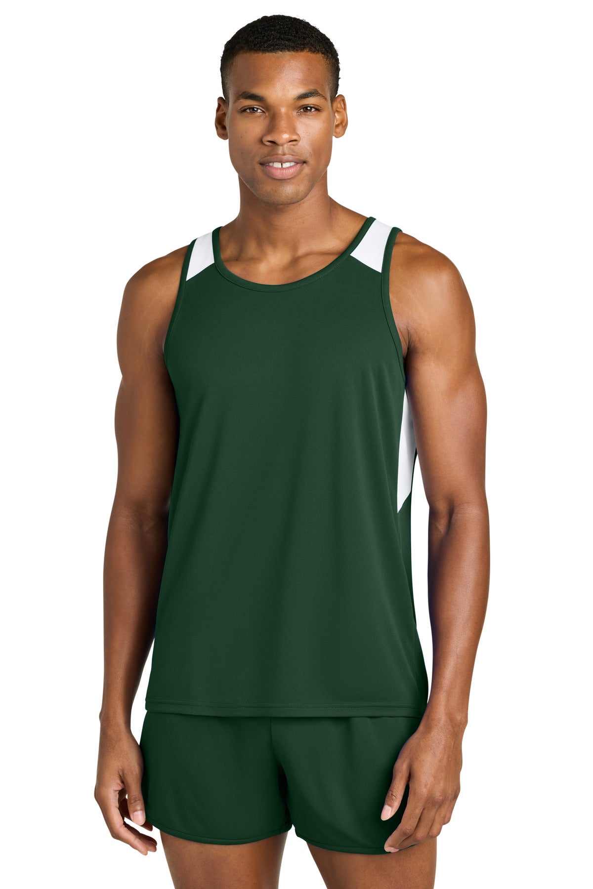 Sport-Tek Club Track Tank ST446 in Forest Green/ White