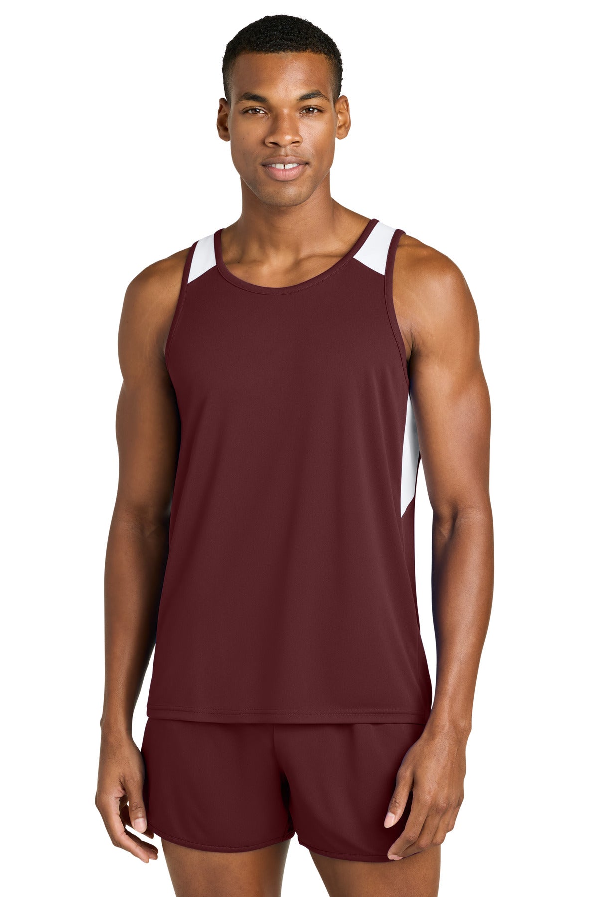 Sport-Tek Club Track Tank ST446 in Maroon/ White