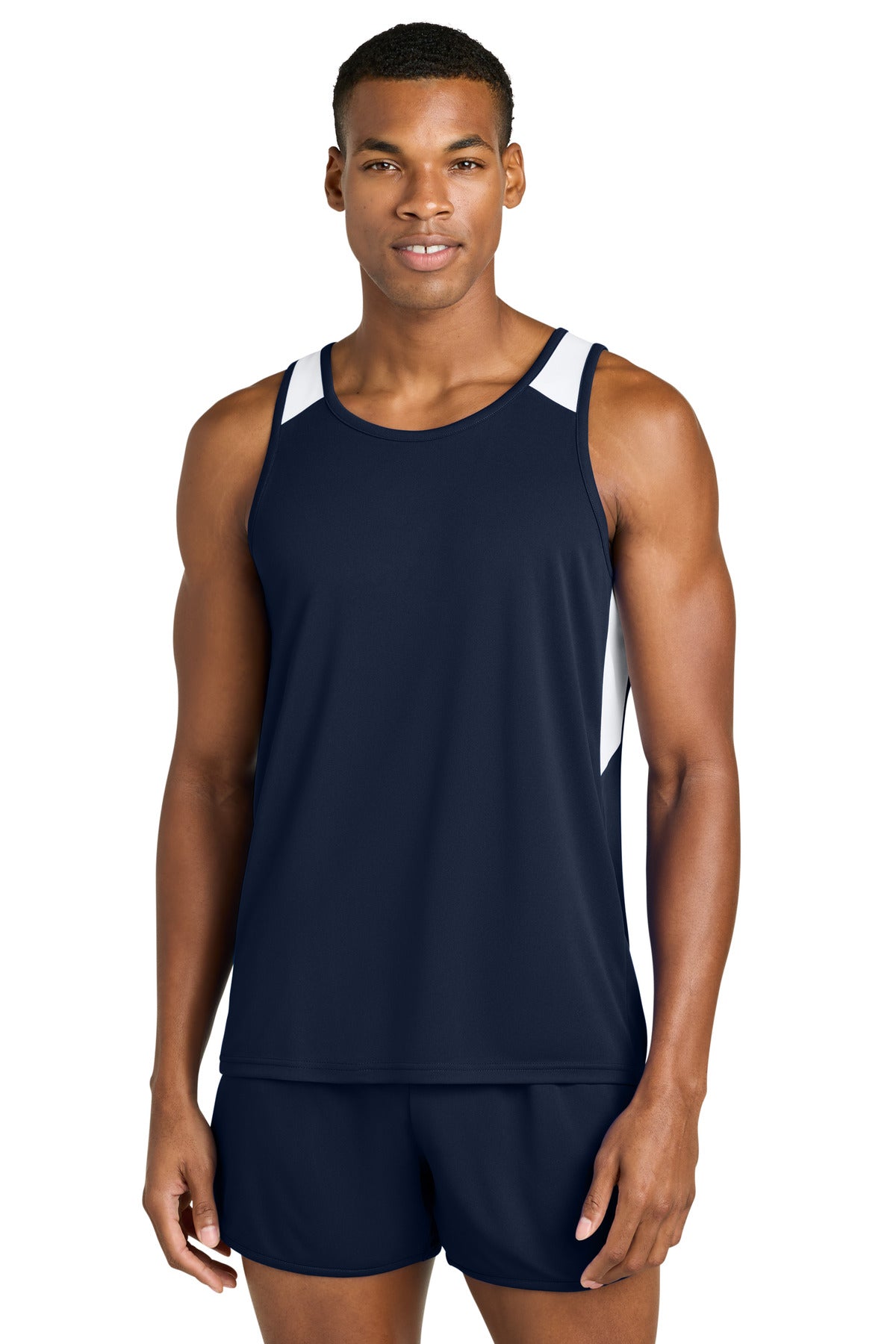 Sport-Tek Club Track Tank ST446 in True Navy/ White