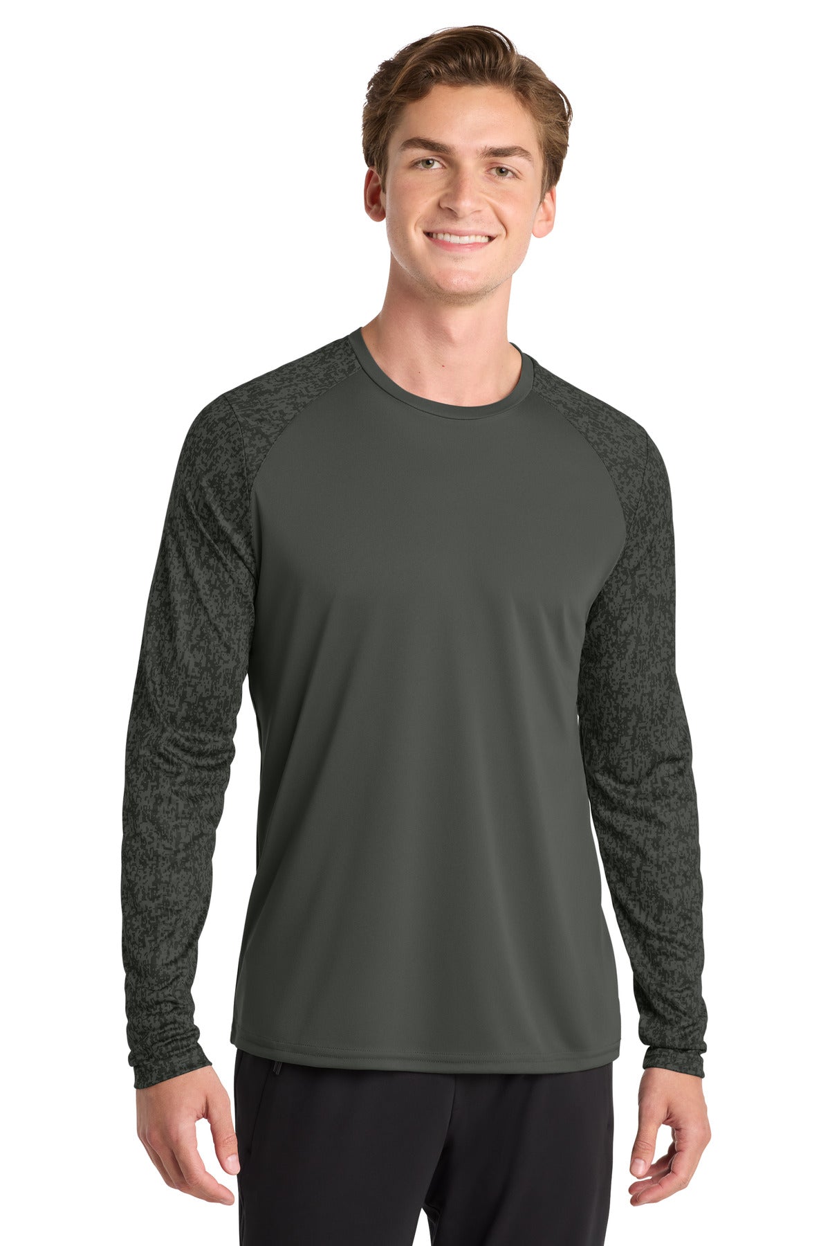 Sport-Tek  Long Sleeve Digi Camo Tee. ST460LS in Black