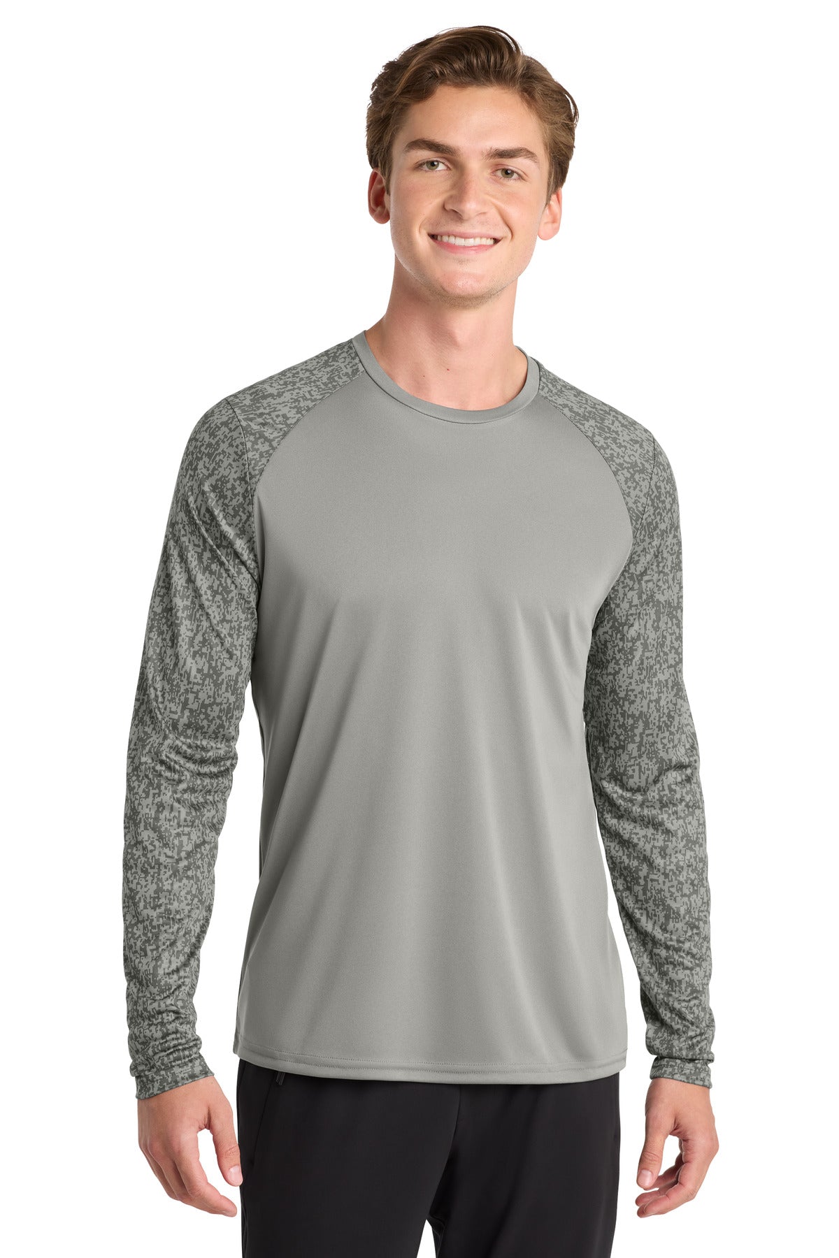 Sport-Tek  Long Sleeve Digi Camo Tee. ST460LS in Grey Concrete