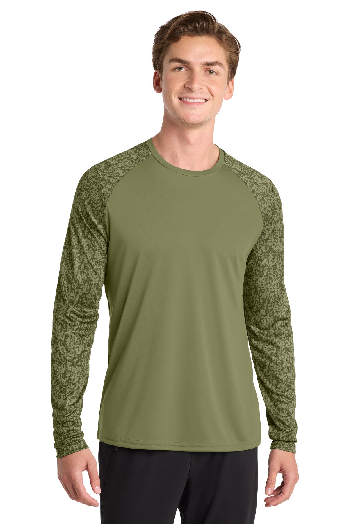 Sport-Tek  Long Sleeve Digi Camo Tee. ST460LS in Olive Drab Green