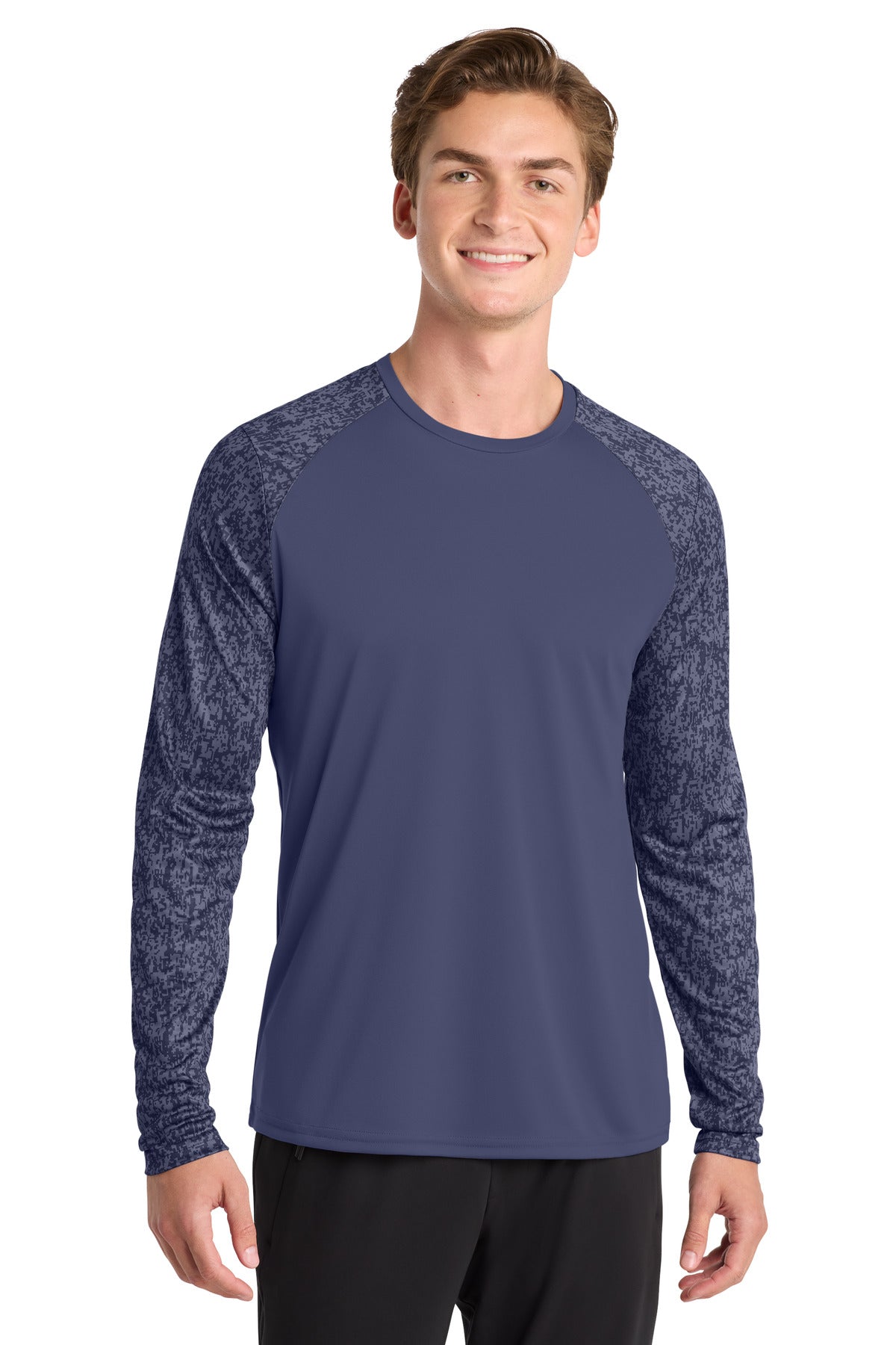 Sport-Tek  Long Sleeve Digi Camo Tee. ST460LS in True Navy