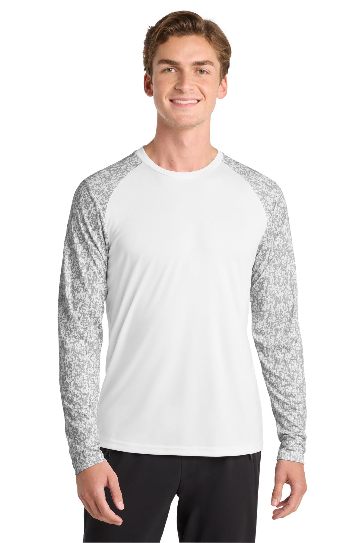 Sport-Tek  Long Sleeve Digi Camo Tee. ST460LS in White