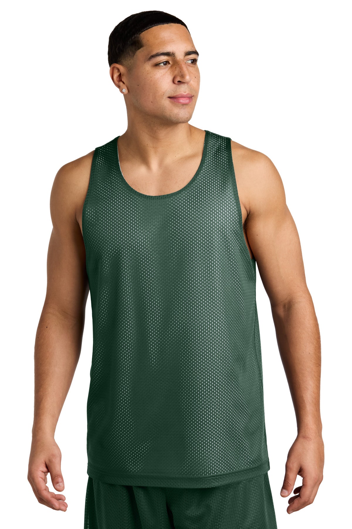 Sport-Tek PosiCharge Reversible Mesh Tank ST5000 in Forest Green/ White