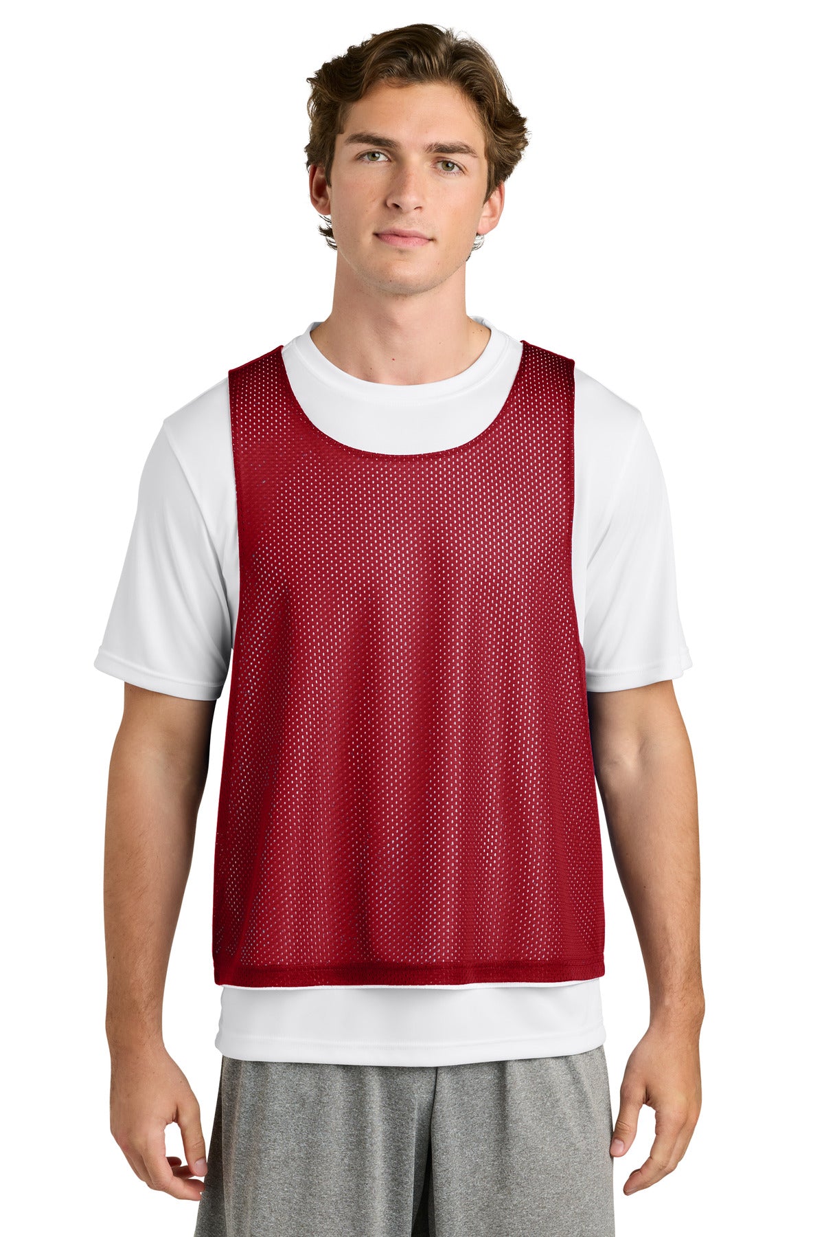 Sport-Tek Lacrosse Reversible Pinnie ST512 in Deep Red/ White
