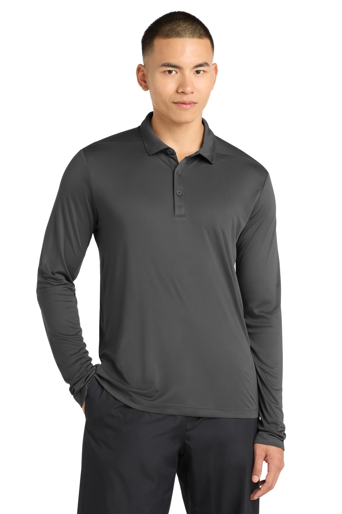 Sport-Tek   Posi-UV  Pro Long Sleeve Polo. ST520LS in Dark Smoke Grey