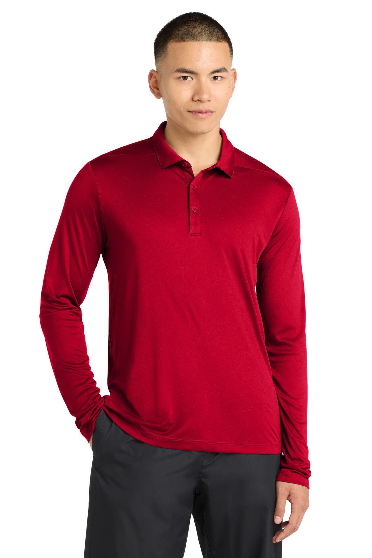 Sport-Tek   Posi-UV  Pro Long Sleeve Polo. ST520LS in True Red