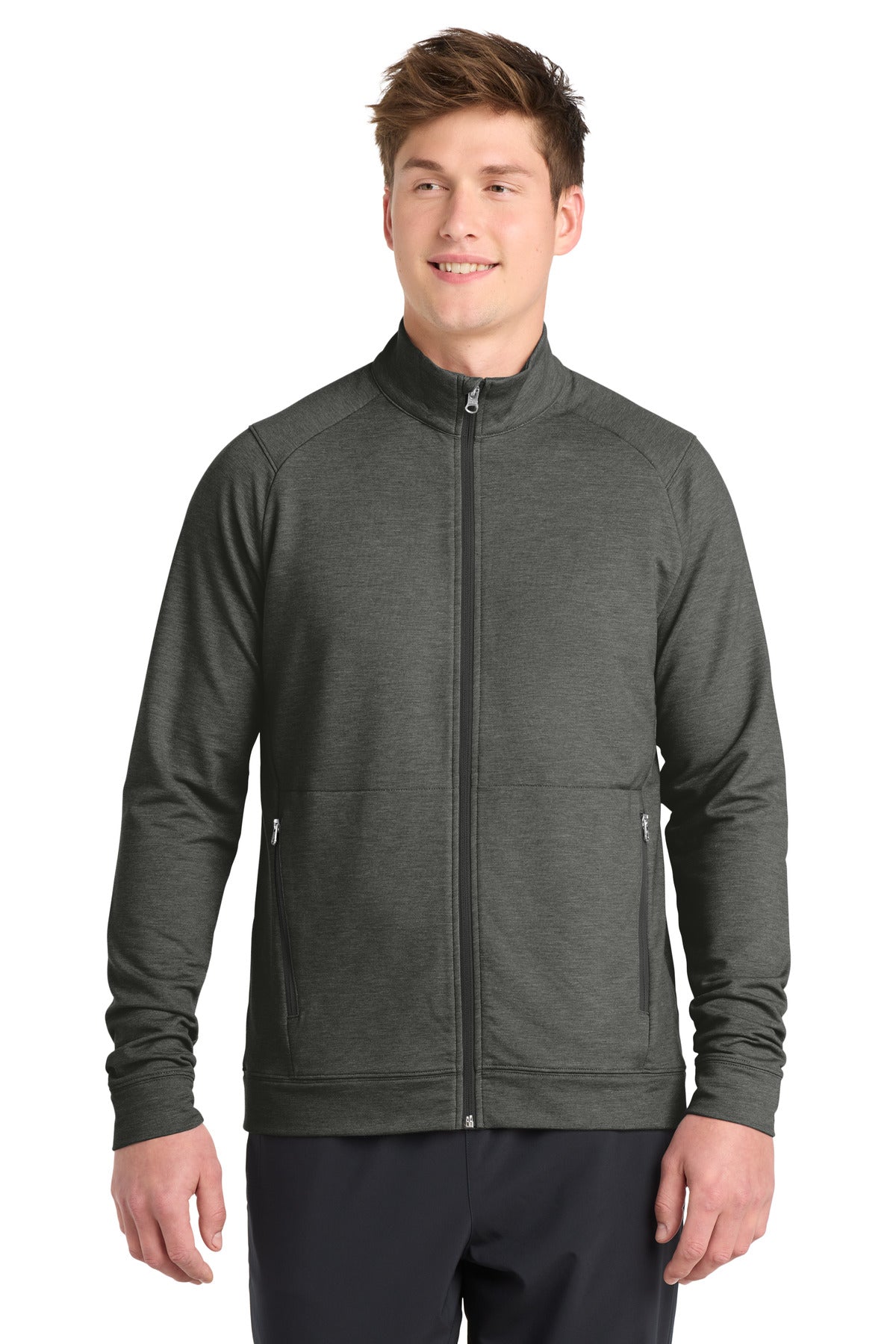 Sport-Tek Sport-Wick Flex Fleece Full-Zip. ST560 in Dark Grey Heather