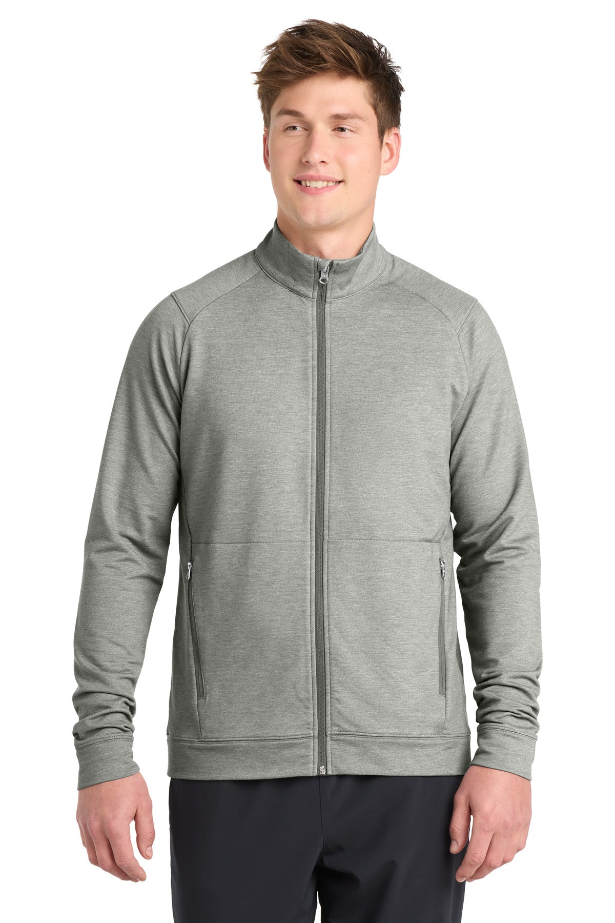 Sport-Tek Sport-Wick Flex Fleece Full-Zip. ST560 in Light Grey Heather