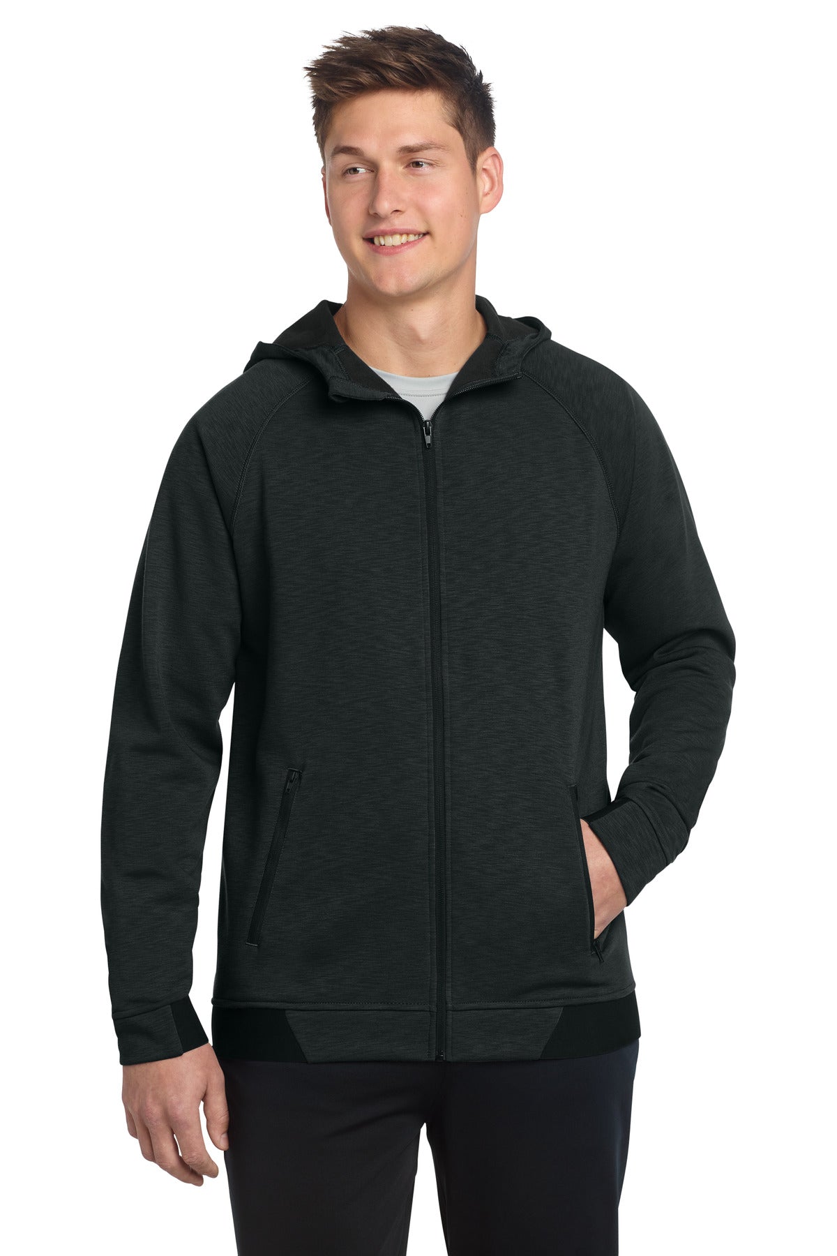 Sport-Tek PosiCharge Strive Hooded Full-Zip ST570 in Black