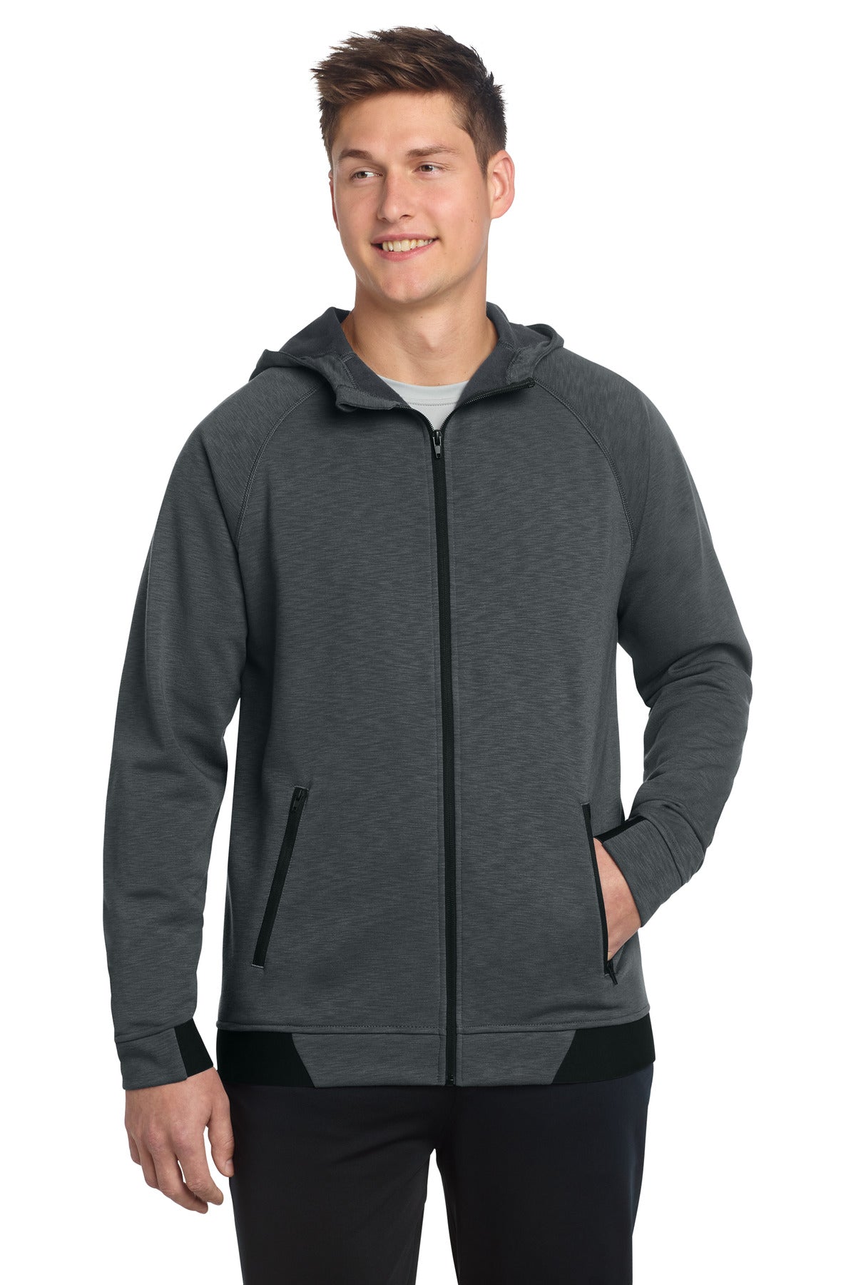 Sport-Tek PosiCharge Strive Hooded Full-Zip ST570 in Graphite