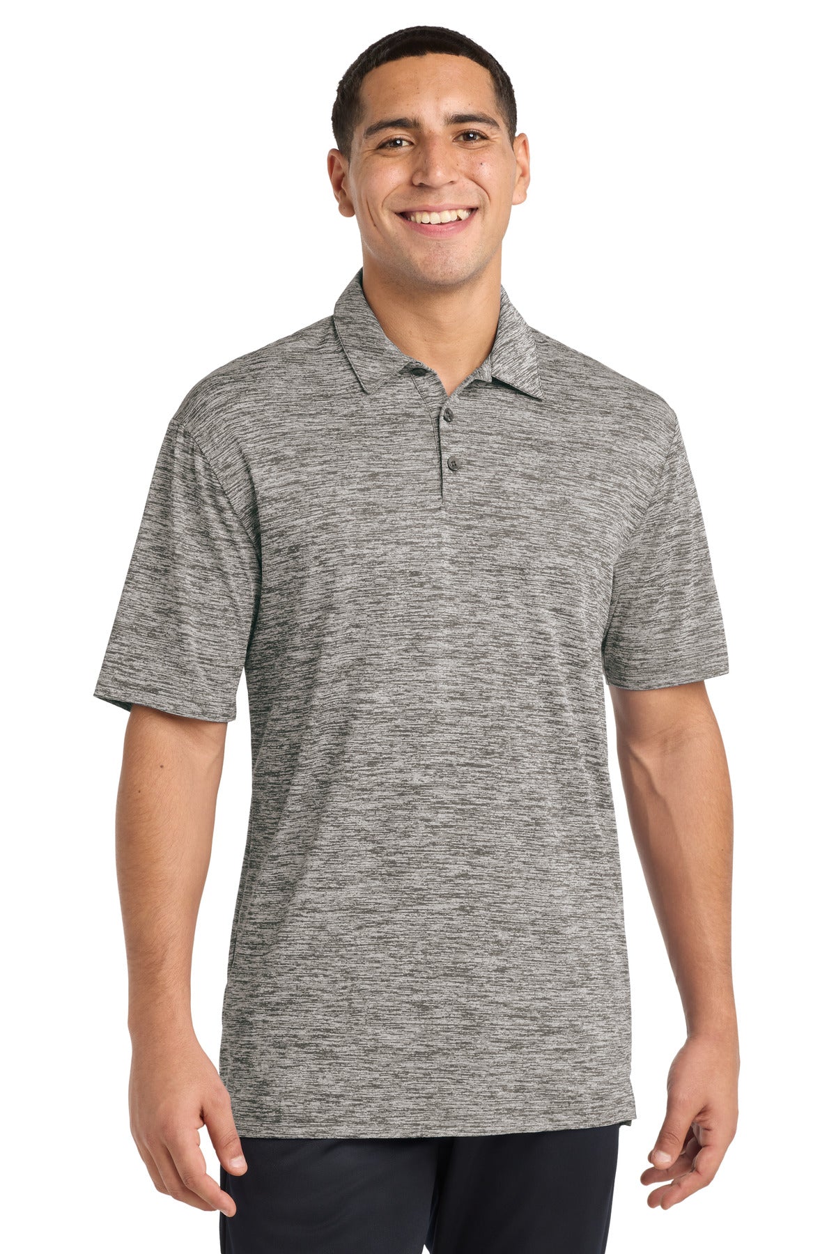 Sport-Tek  PosiCharge  Electric Heather Polo. ST590 in Black Electric
