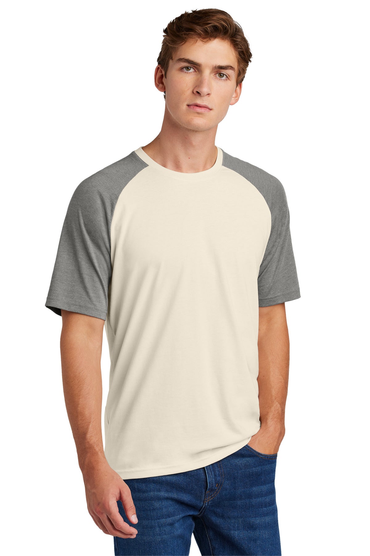 Sport-Tek Halftime Raglan Tee ST6040 in Vintage Heather/ Ecru