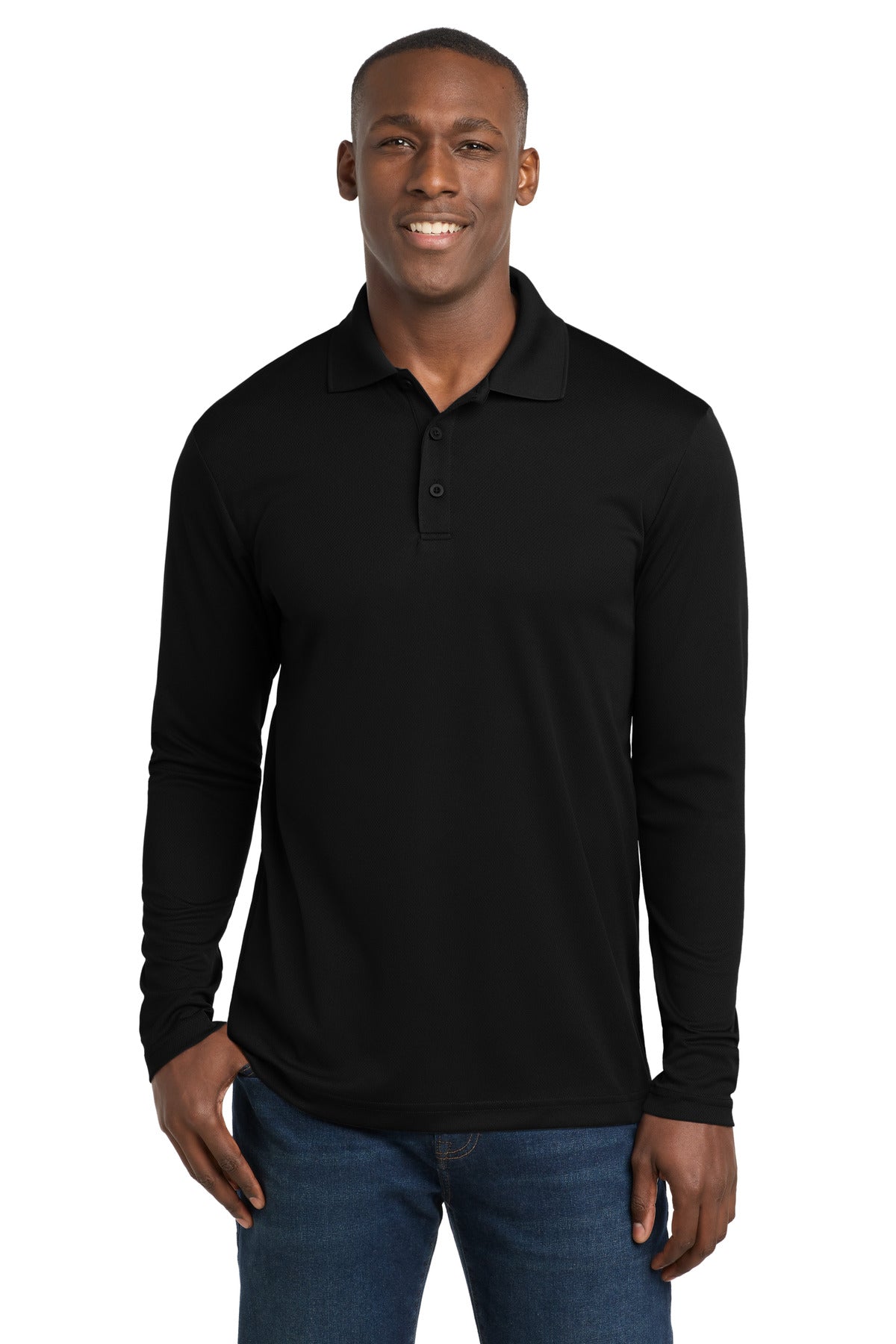 Sport-Tek  PosiCharge  RacerMesh  Long Sleeve Polo. ST640LS in Black