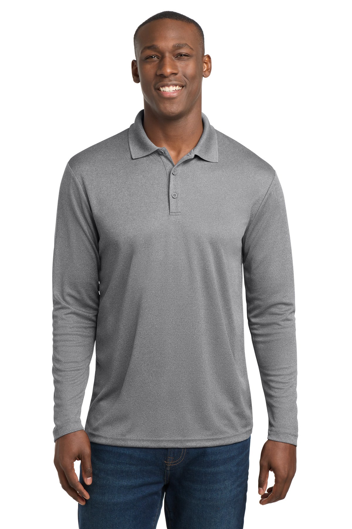 Sport-Tek  PosiCharge  RacerMesh  Long Sleeve Polo. ST640LS in Grey Heather